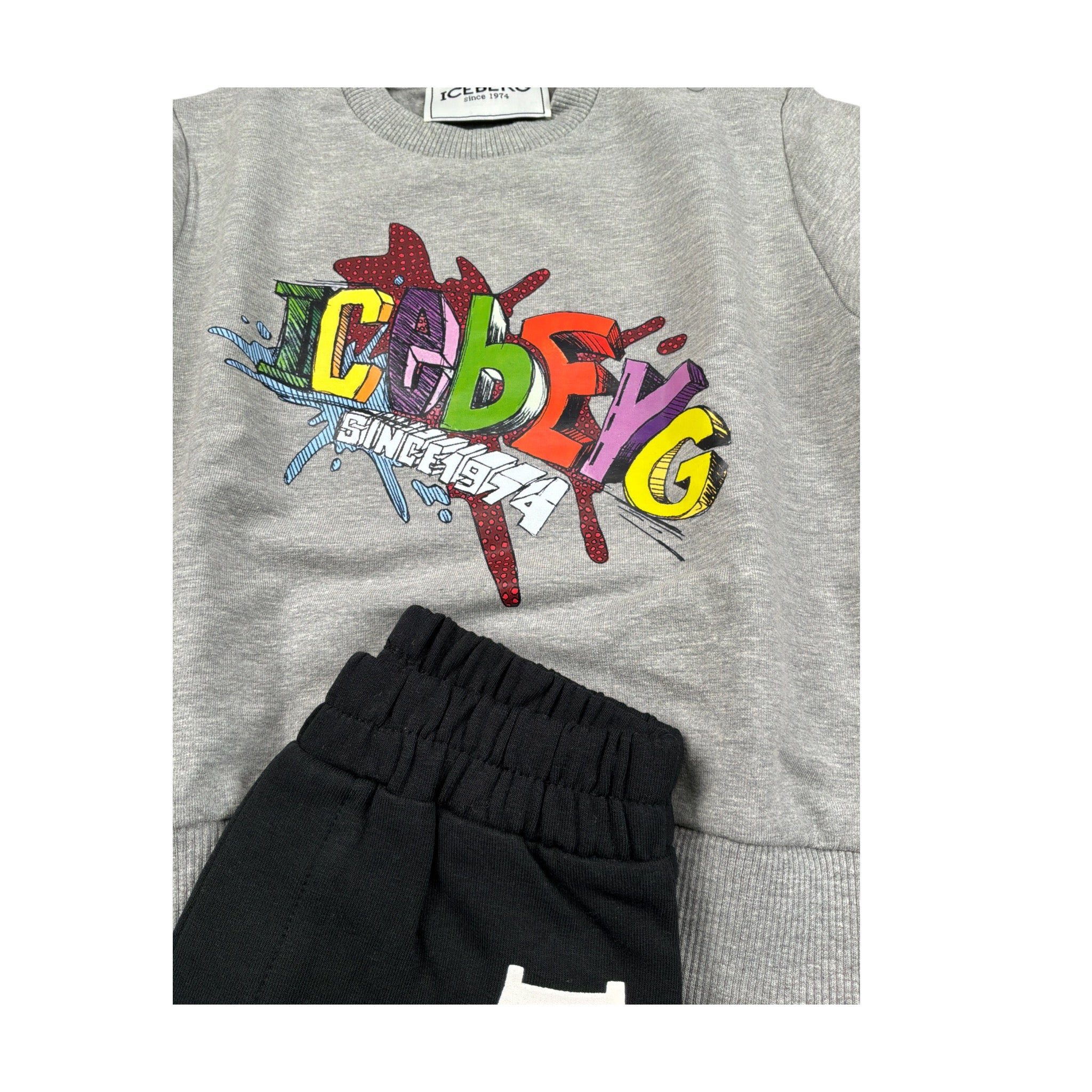Iceberg Completo 2Pz Felpa-Pantalone con Stampa Grigio/Nero per Neonato CFICE6305N GRIGIO/NERO ICEBERG 