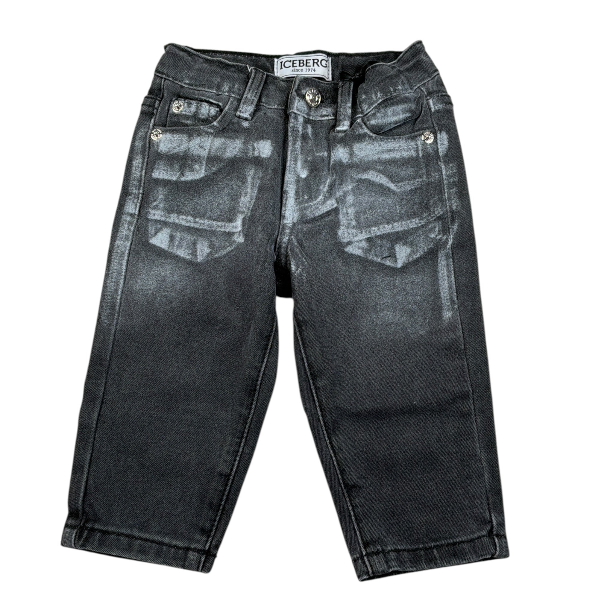 Iceberg Jeans tinta unita con Girovita Regolabile Nero per Bambino PTICE6313BJ NERO ICEBERG 