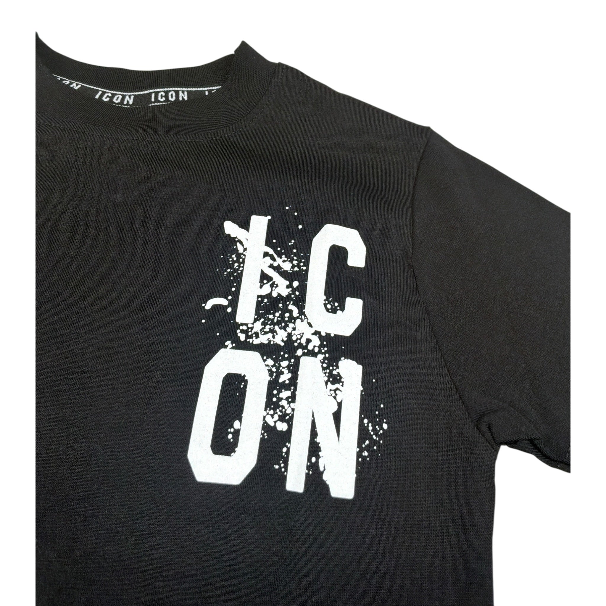 Icon T-Shirt Girocollo tinta unita con Stampe Logo Nero per Bambino IBKS00777 NERO ICON 