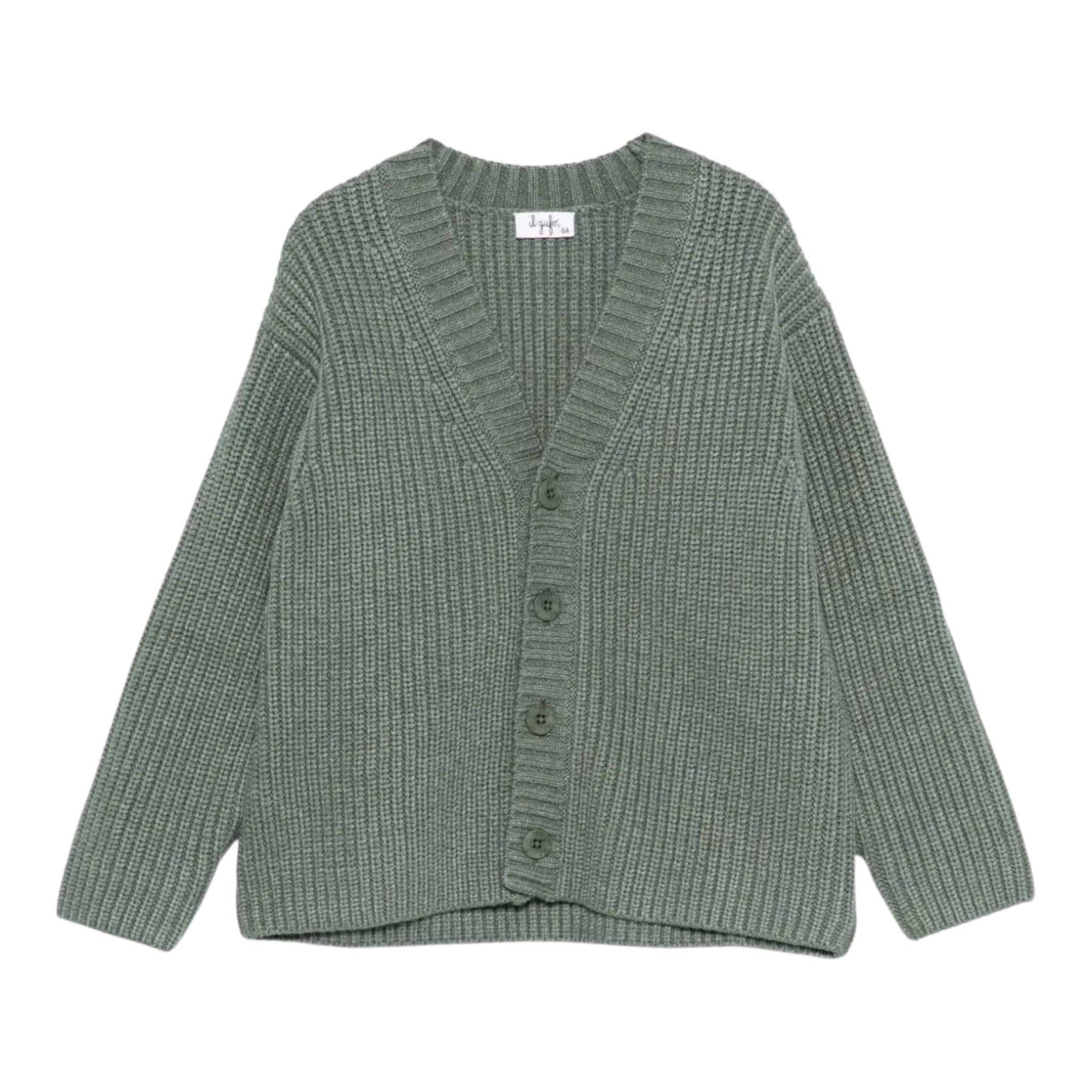 Il Gufo Cardigan tinta unita con Scollo A V Verde per Bambino A25GGF0009EM223 VERDE IL GUFO 