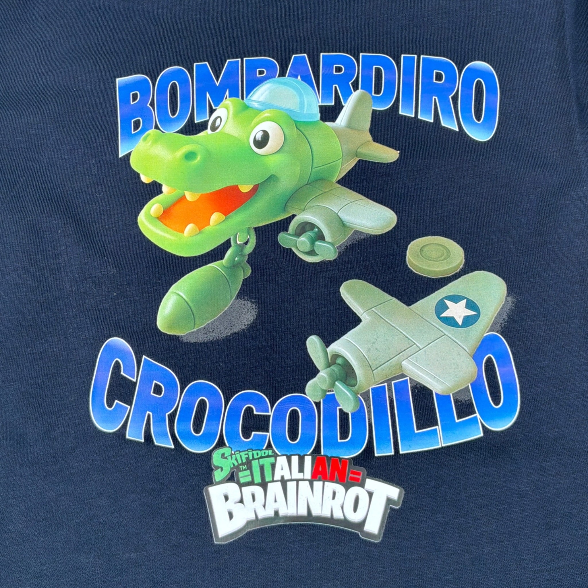 Italian Brainrot Shirt tinta unita Girocollo con Stampa Blu per Bambino F5IBJBTH013 BLU ITALIAN BRAINROT 