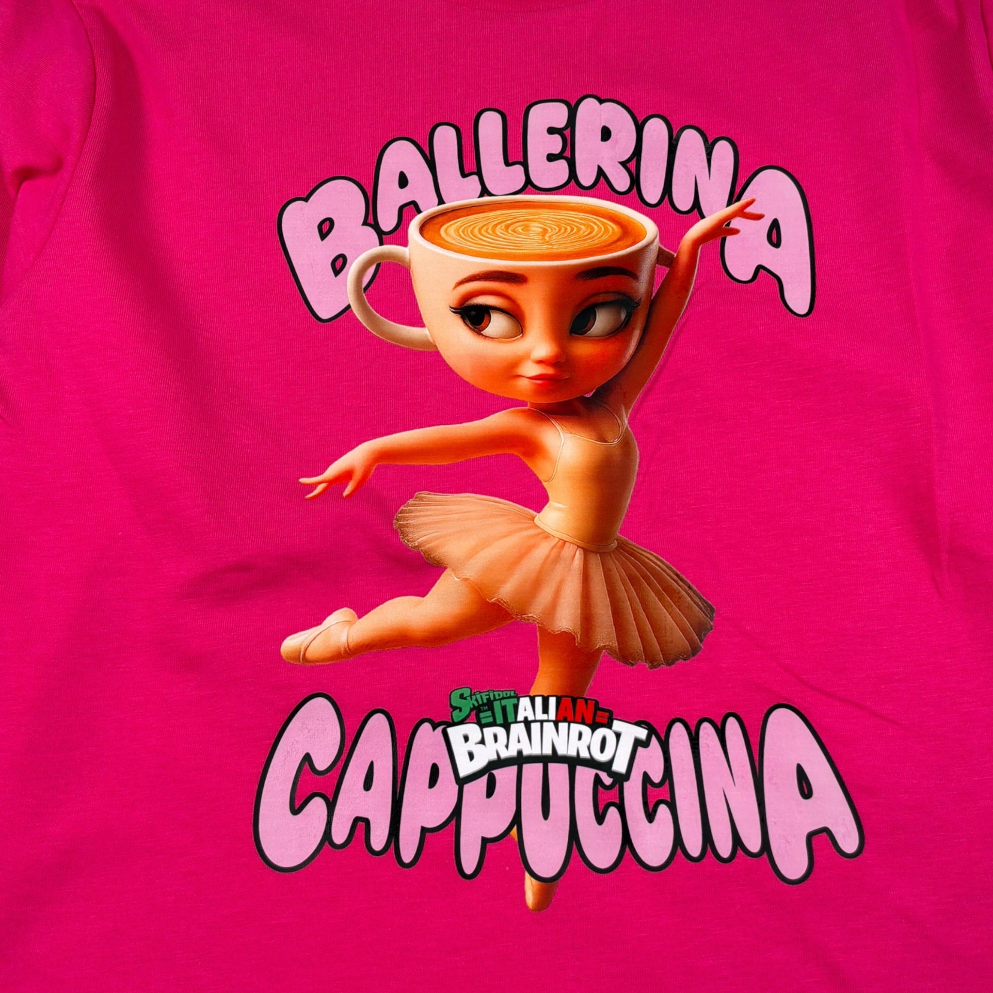 Italian Brainrot Shirt tinta unita Girocollo con Stampa Fuxia per Bambina F5IBJGTH009 FUXIA ITALIAN BRAINROT 