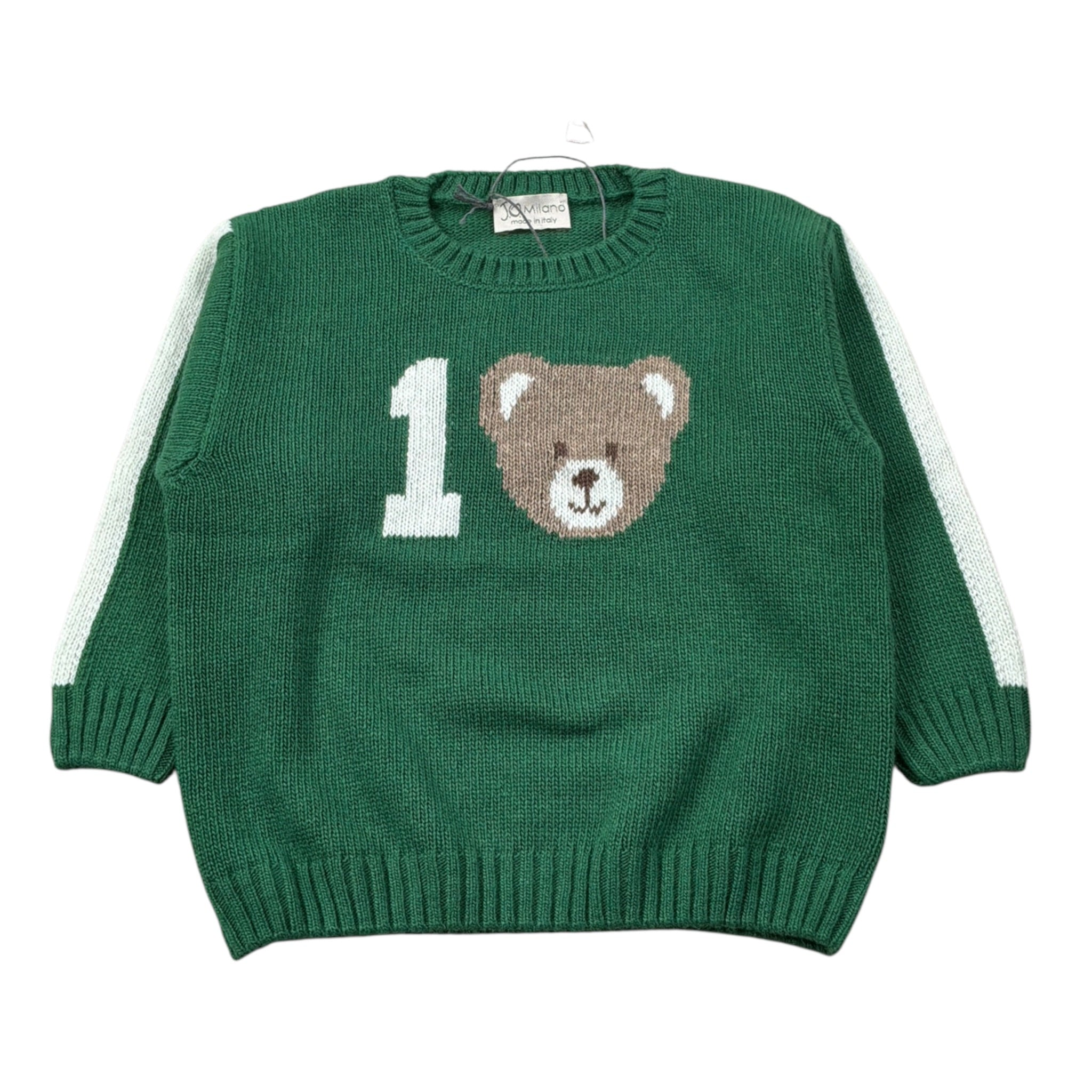 J.O. Milano Maglia Girocollo tinta unita con Ricamo Orso Verde per Bambino 563I1J VERDE J.O. MILANO 
