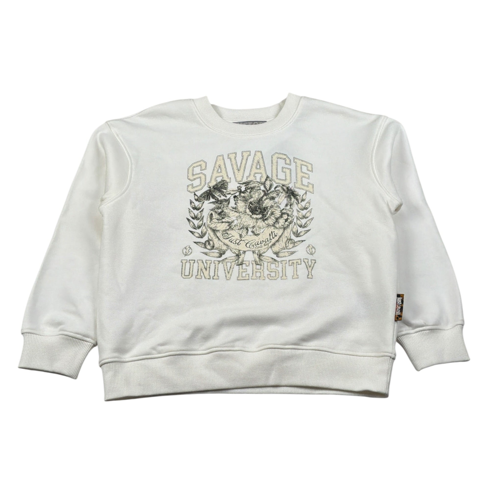Just Cavalli Felpa Chiusa Girocollo tinta unita con Stampa Panna per Bambino JGA260 PANNA JUST CAVALLI 