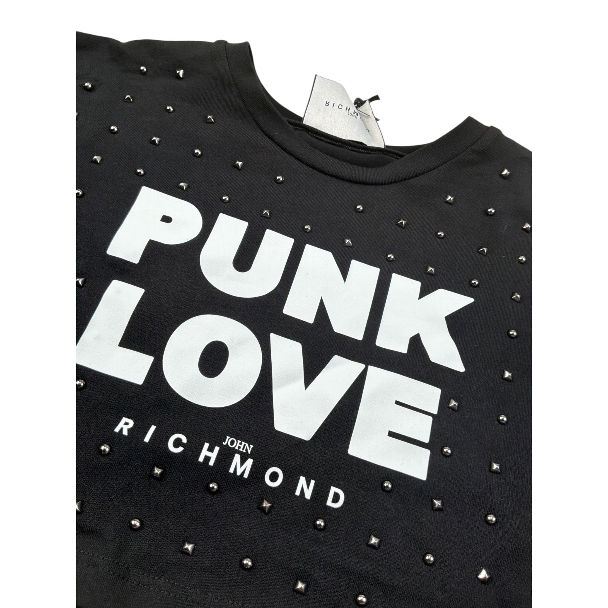 John Richmond T-Shirt Girocollo tinta unita con Logo Nero per Bambina RGA26013TS NERO JOHN RICHMOND 