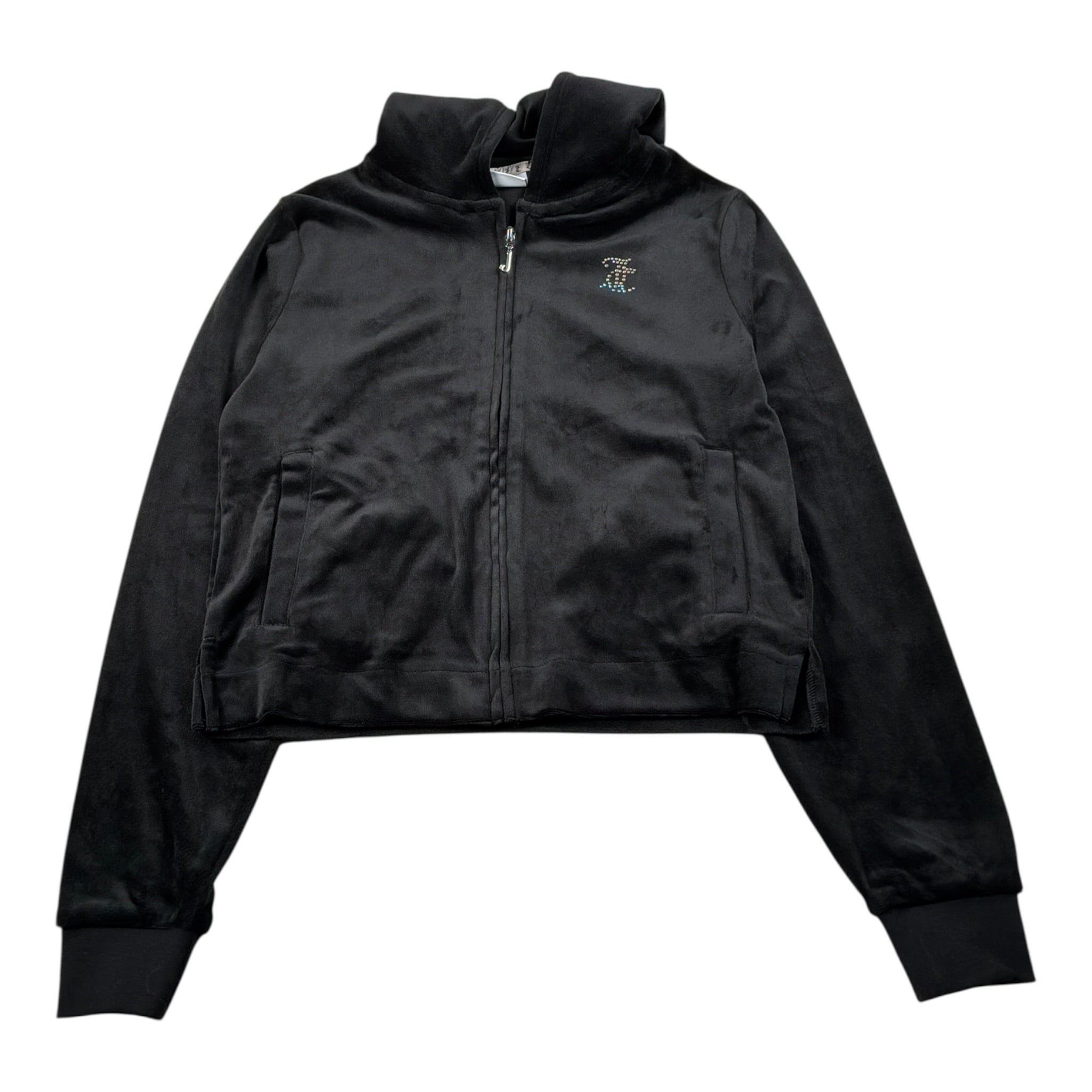 Juicy Couture Felpa con Zip E Cappuccio tinta unita In Velluto Nero per Bambina JBX6500 NERO JUICY COUTURE 