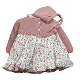 Juliana Abito Manica Lunga Bicolore con Cappelli Rosa per Neonata 25673 ROSA JULIANA 