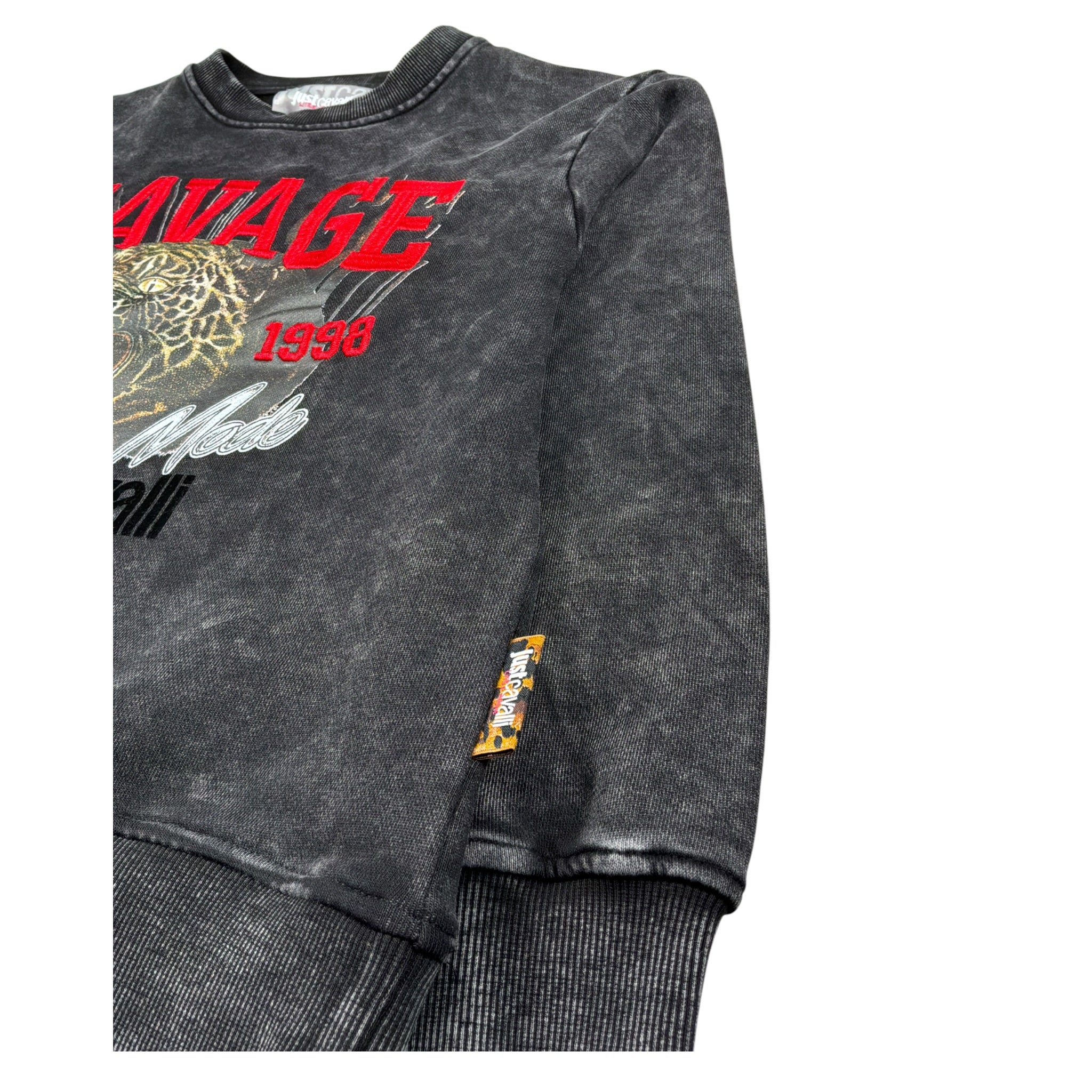 Just Cavalli Felpa Chiusa Girocollo Tint Unita con Logo Nero per Bambino JGA26064FE NERO JUST CAVALLI 