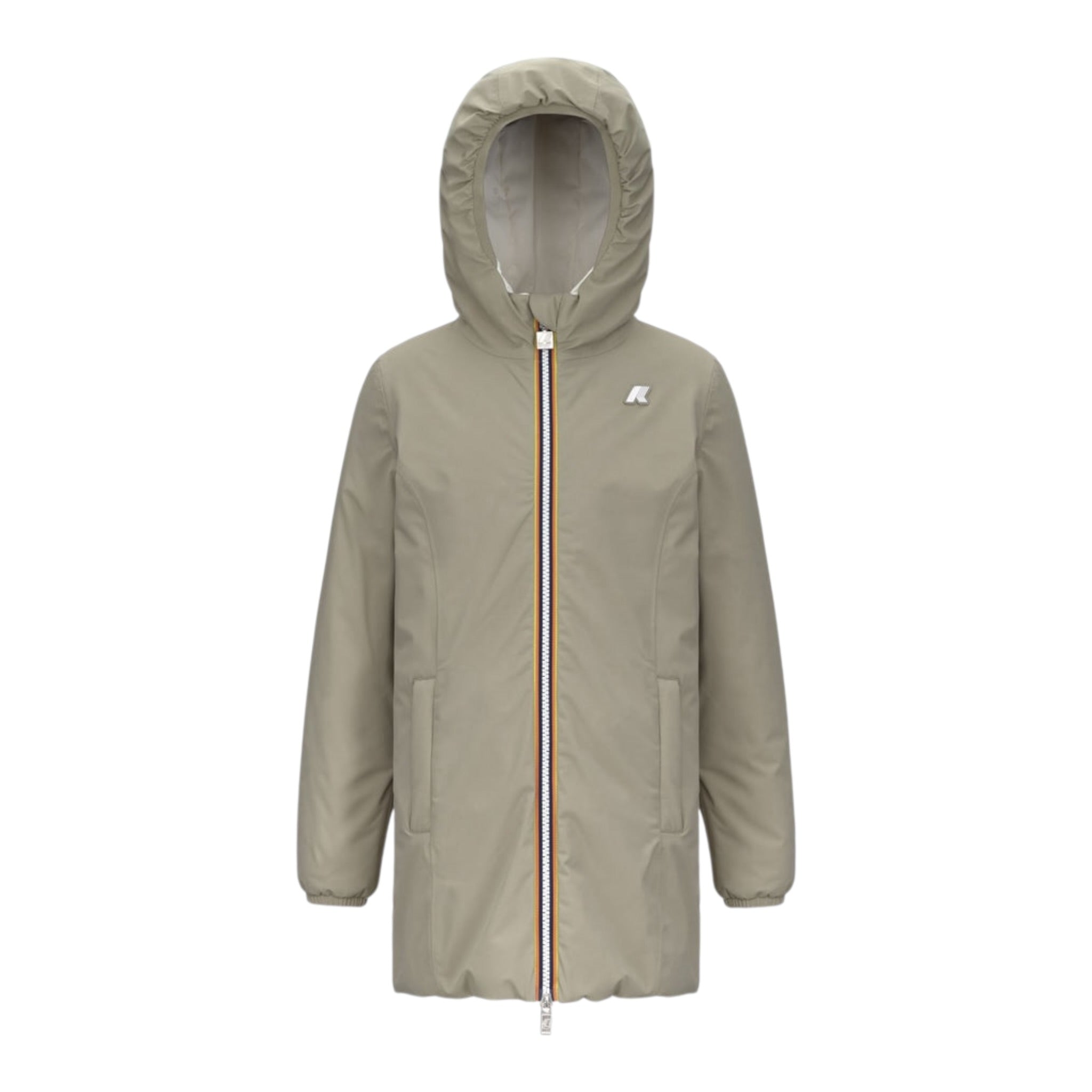 K-Way Giubbino Reversibile Lungo con Zip E Cappuccio Verde/Bianco per Bambina K11517W VERDE/BIANCO K-WAY 