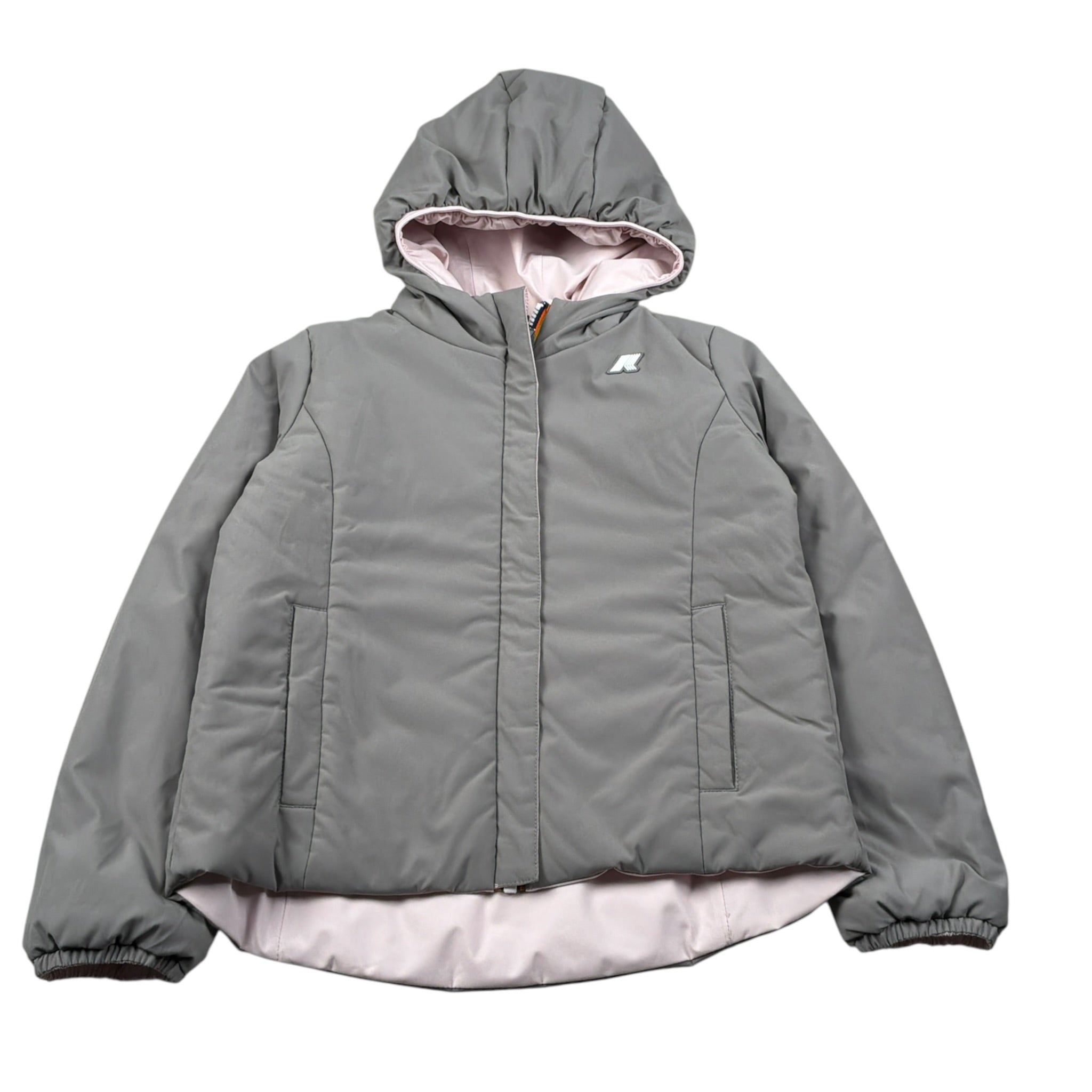 K-Way Giubbino Reversibile Bicolore con Zip E Cappuccio Grigio/Rosa per Bambina K71339WX GRIGIO/ROSA K-WAY 