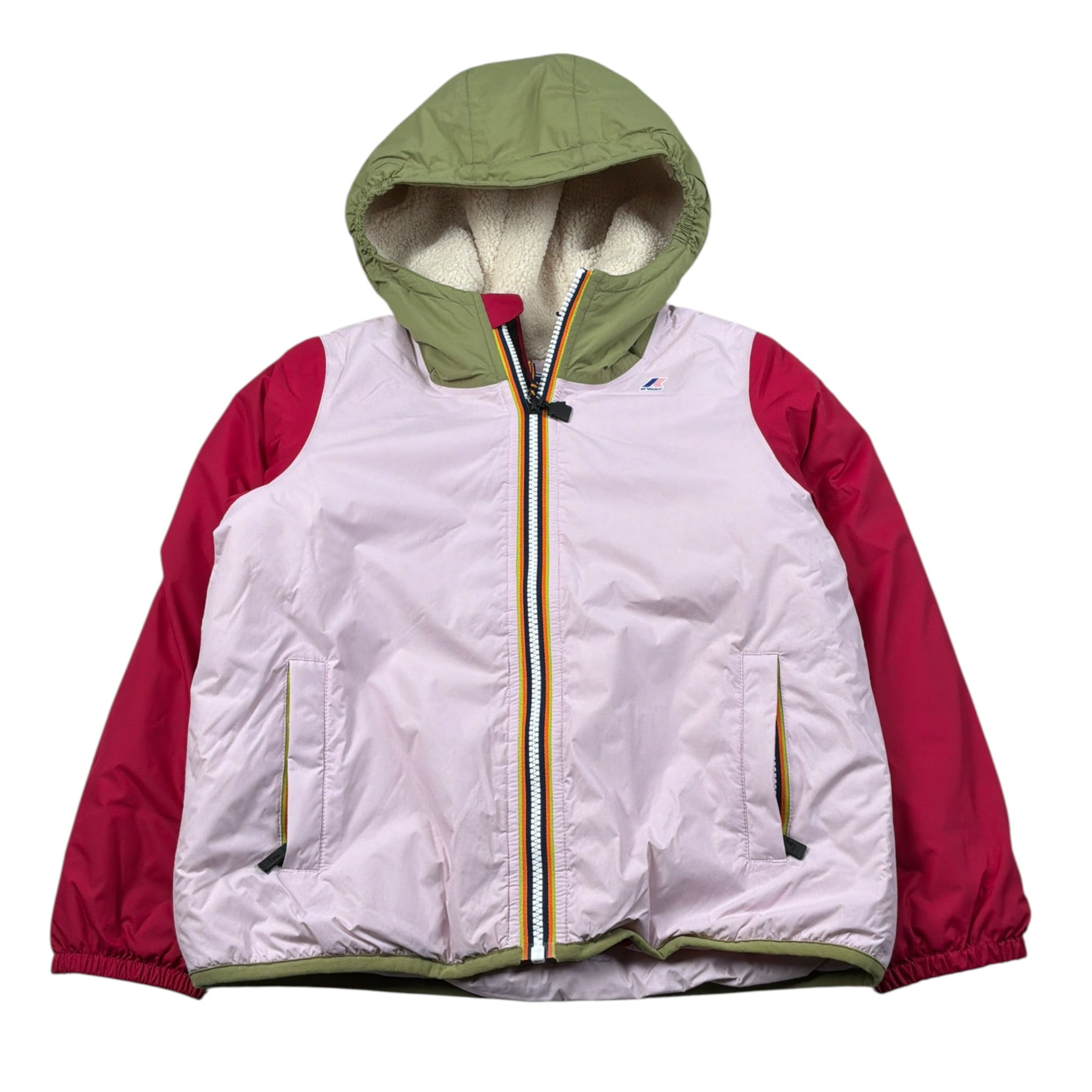 K-Way Giubbino Tricolore con Cappuccio Multicolor per Bambina K7142TW MULTICOLOR K-WAY 