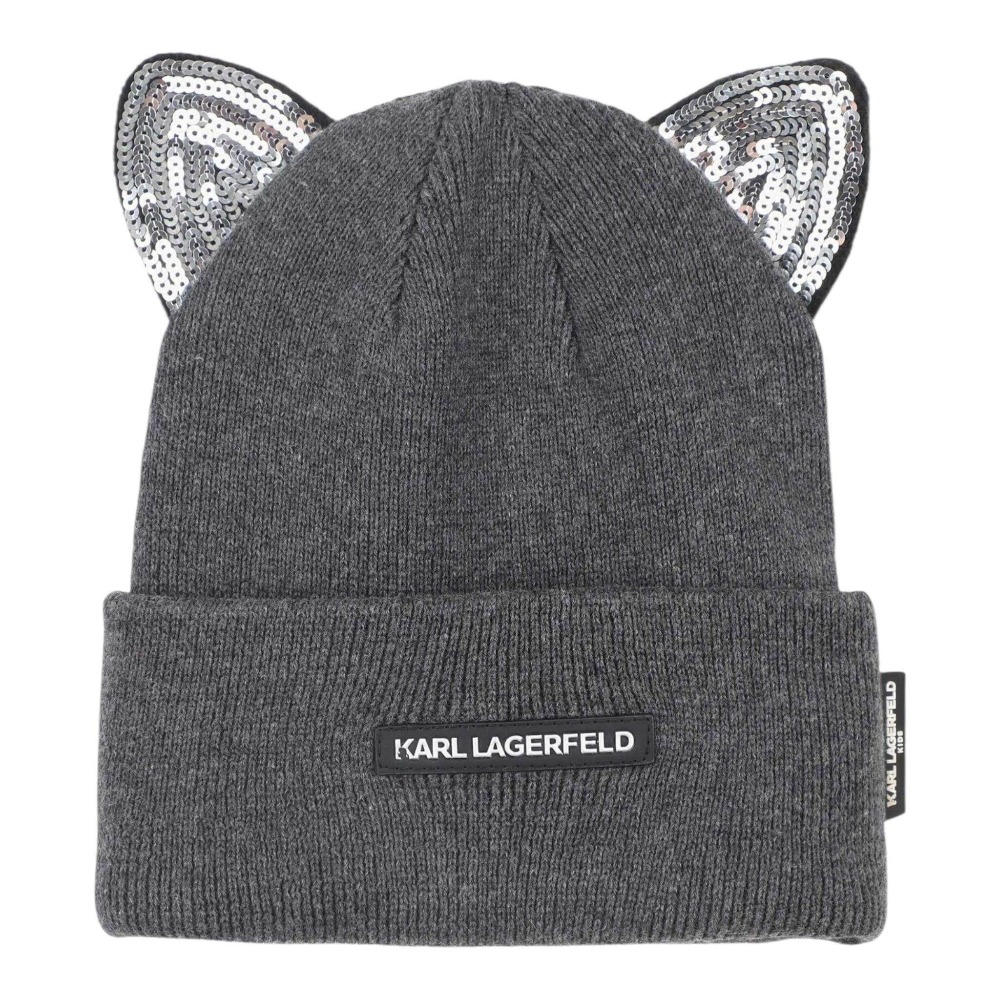 Karl Lagerfeld Cappello tinta unita con Orecchie Grigio per Bambina Z31007 GRIGIO KARL LAGERFELD 