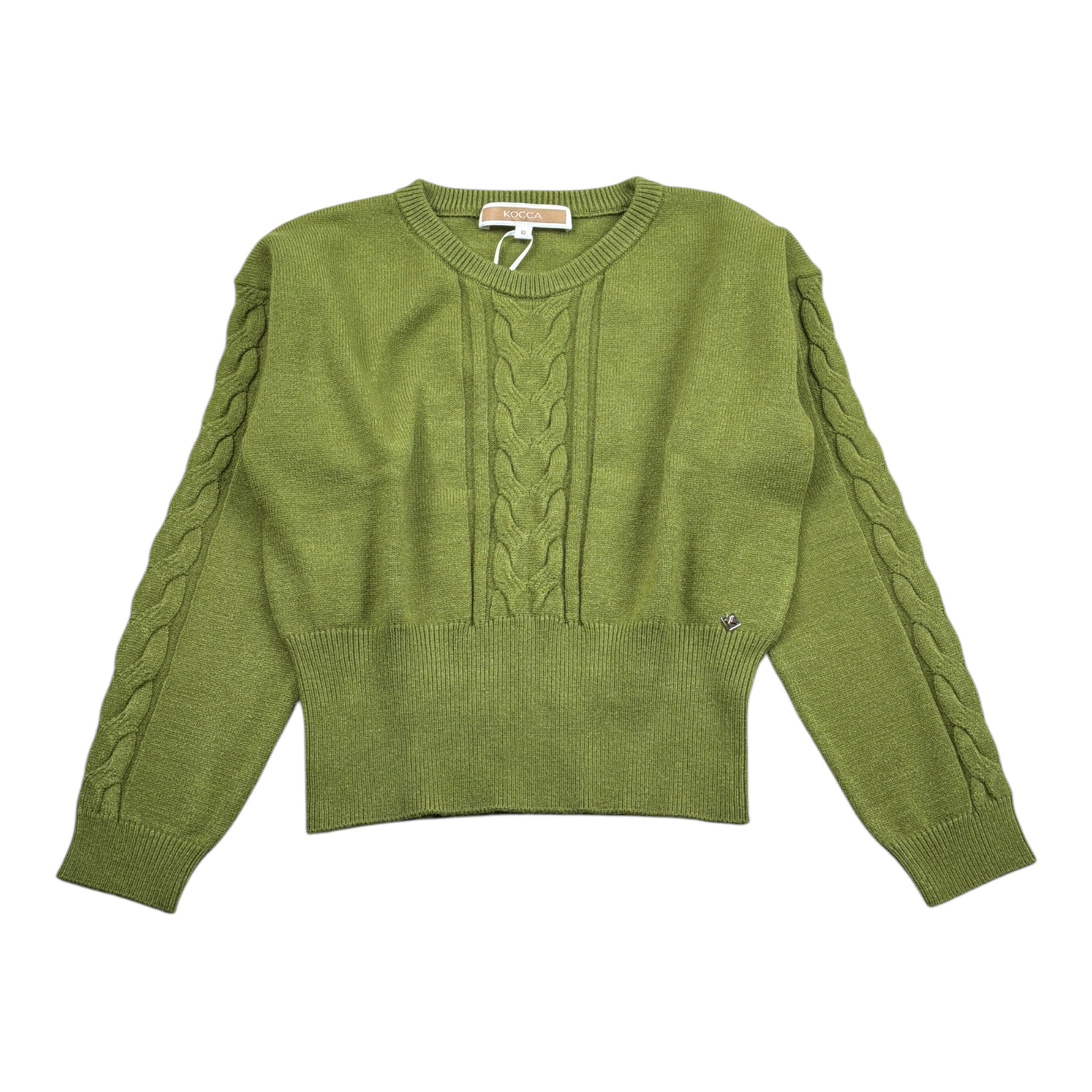 Kocca Maglia tinta unita con Fantasia Trecce Verde per Bambina A25JMA7636ABUN0000 VERDE Kocca 
