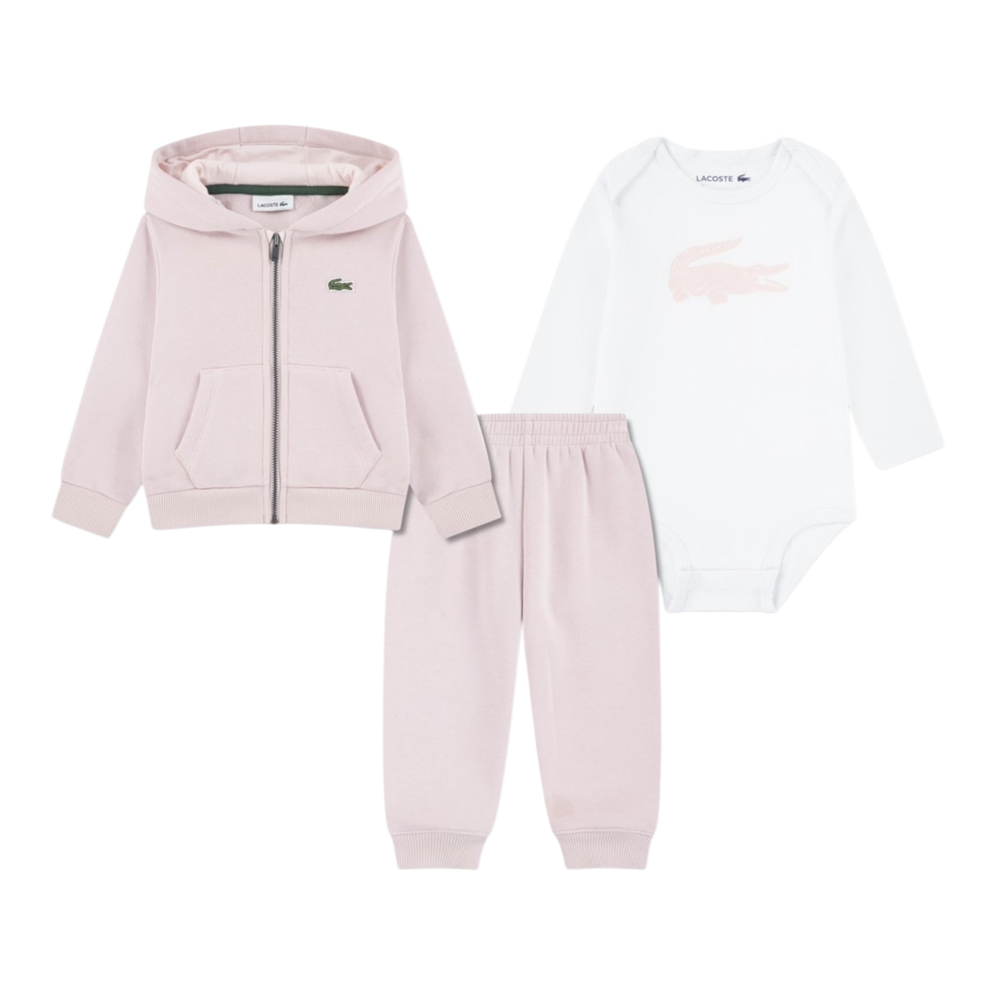 Lacoste Completo 3 Pezzi Felpa-Pantalone-Body Bicolore Rosa/Bianco per Neonata 647192 ROSA/BIANCO LACOSTE 