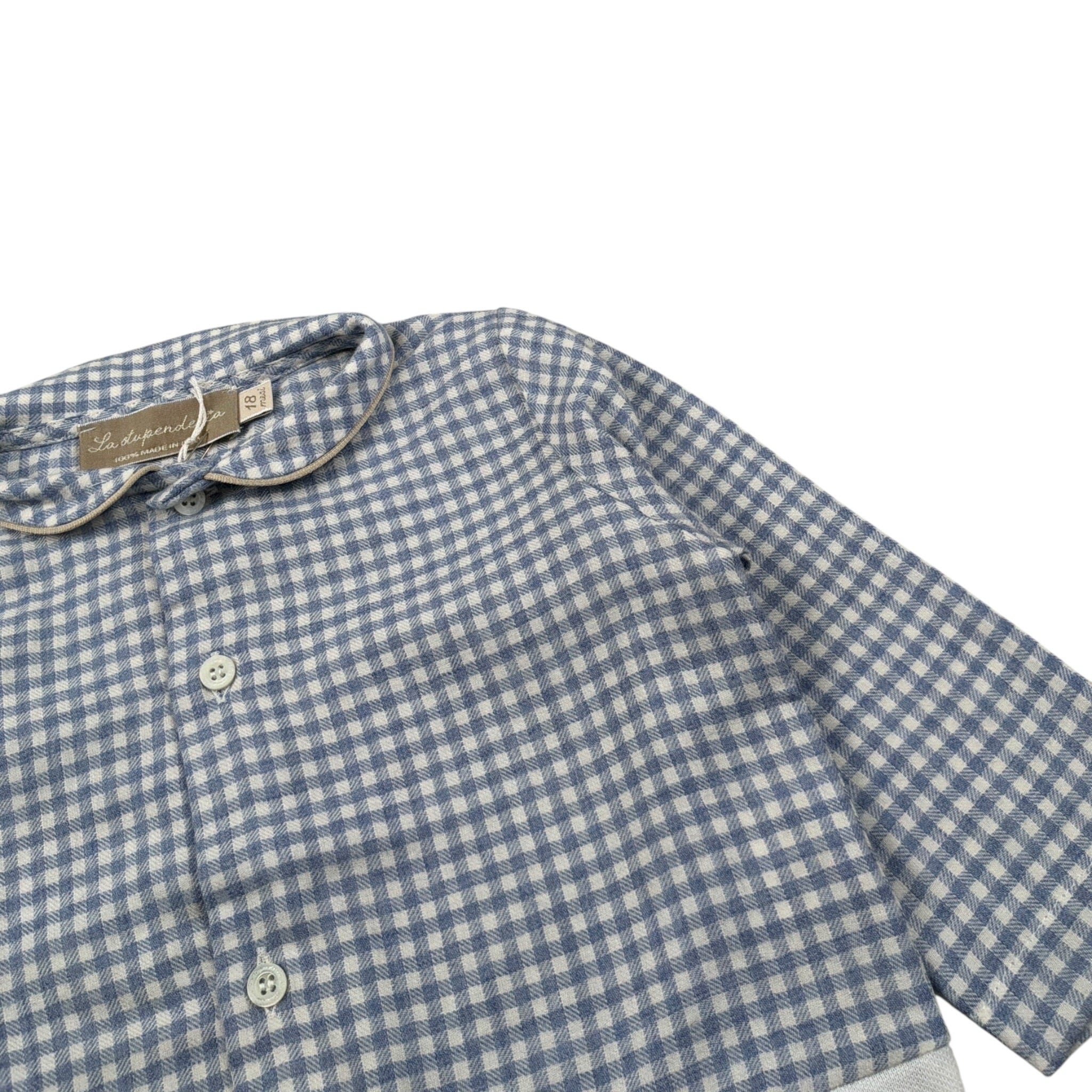 La Stupenderia Camicia Modello Body Bicolore con Fantasia A Quadri Bianco/Azzurro per Neonato 1TBBD01 BIANCO/AZZURRO LA STUPENDERIA 