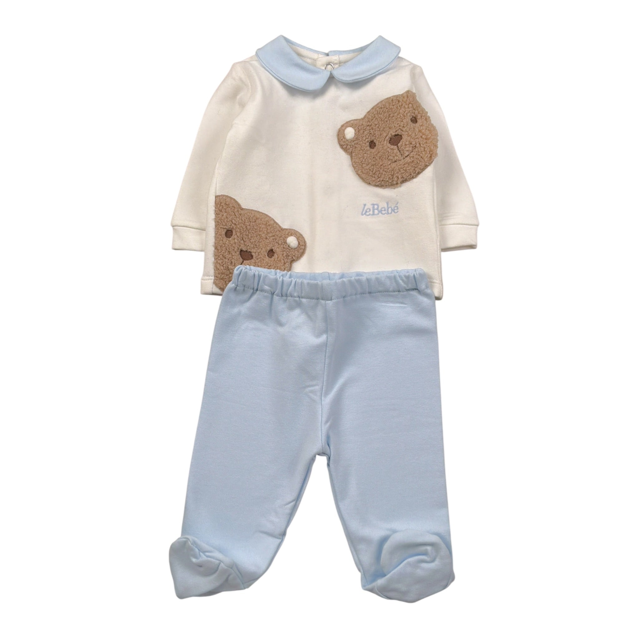 Le Bebe' Completo 2Pz Maglia-Ghettina Bicolore Bianco/Azzurro per Neonato LBB5124 BIANCO/AZZURRO LE BEBE' 