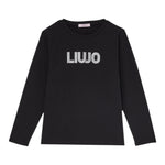 Liu Jo Shirt Girocollo tinta unita con Brillantini Nero per Bambina GF5011X NERO LIU JO 