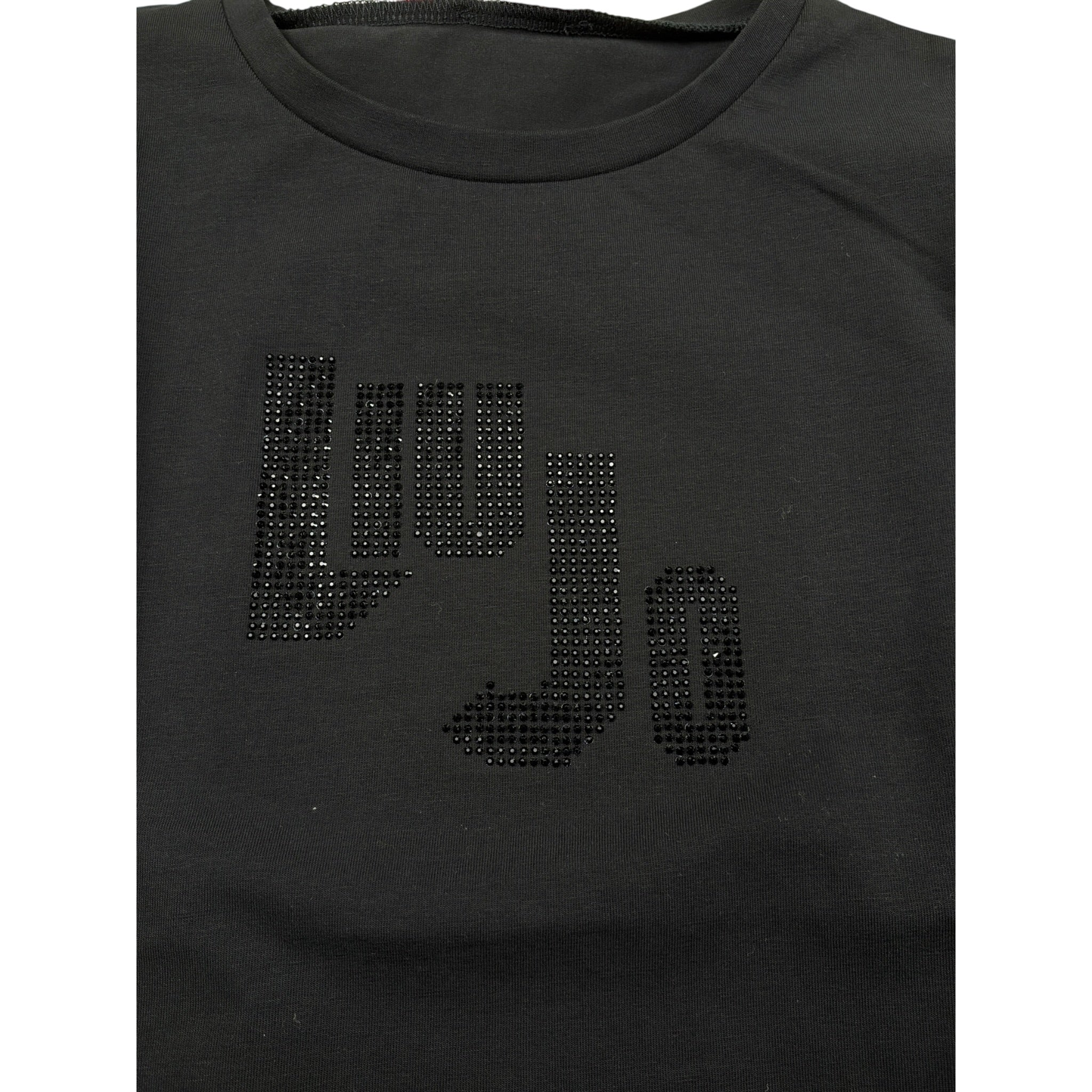 Liu Jo Shirt Girocollo tinta unita con Brillantini Nero per Bambina GF5080 NERO LIU JO 