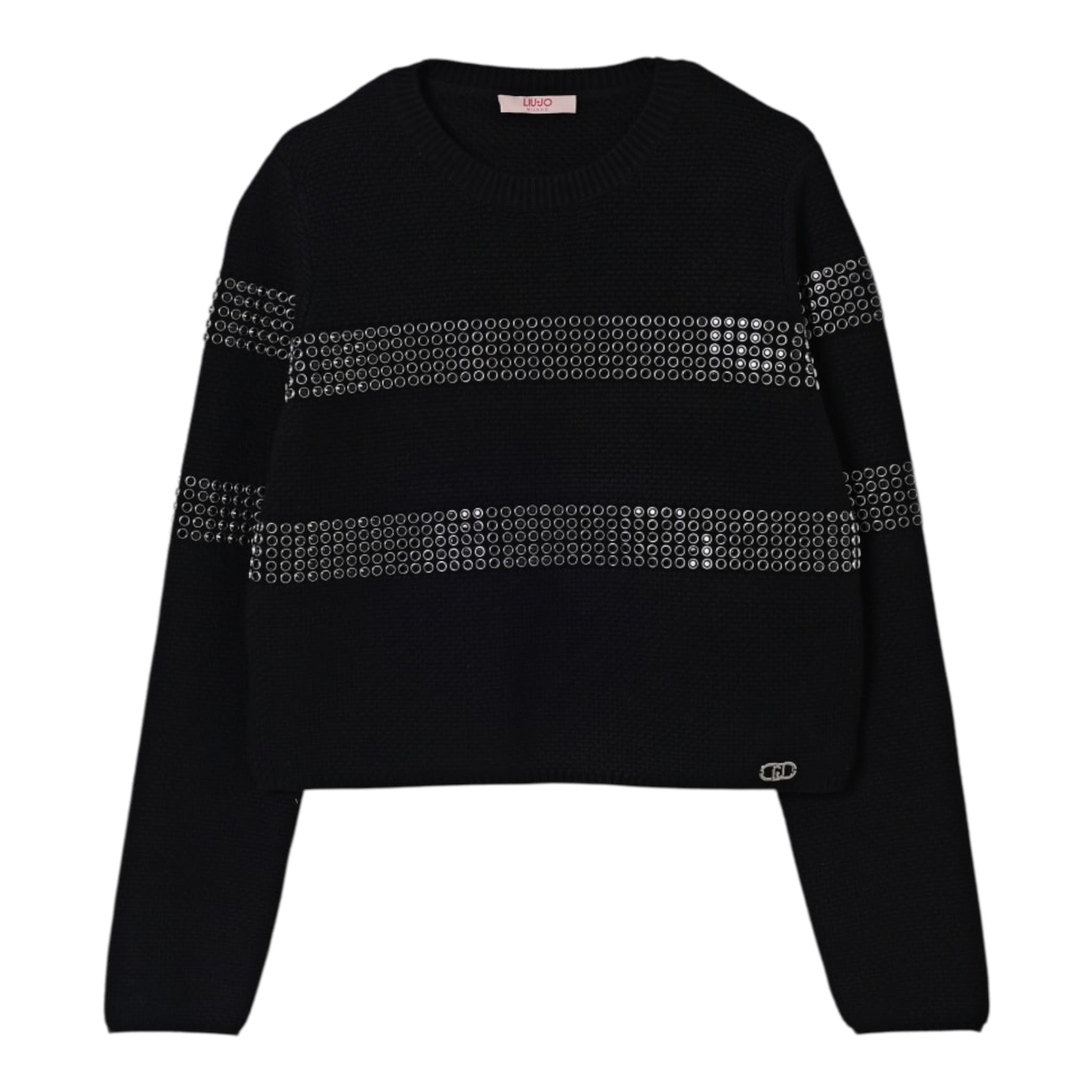 Liu Jo Maglia Girocollo tinta unita con Applicazioni Nero per Bambina GF5088X NERO LIU JO 