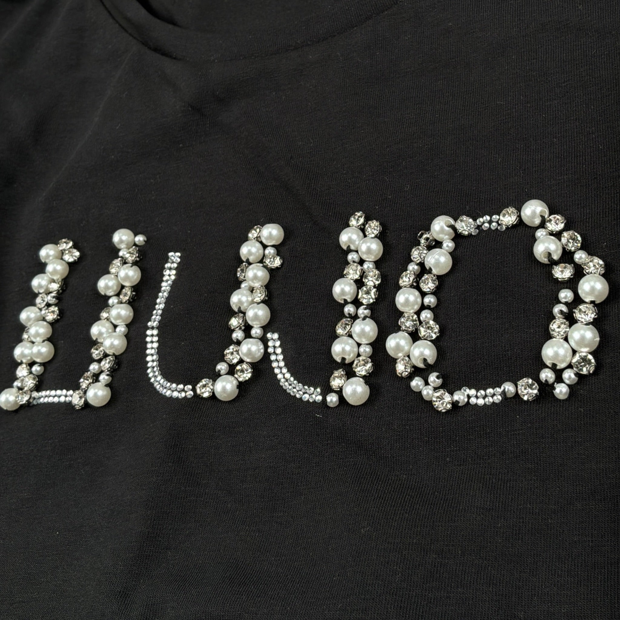 Liu Jo Shirt Girocollo tinta unita con Brillantini Nero per Bambina GF5108XXX NERO LIU JO 