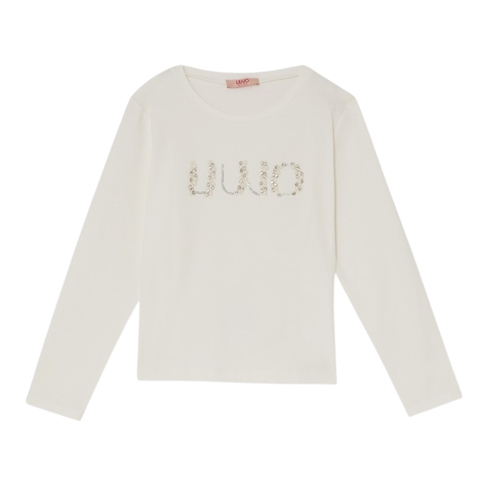Liu Jo Shirt Girocollo tinta unita con Brillantini Panna per Bambina GF5208 PANNA LIU JO 