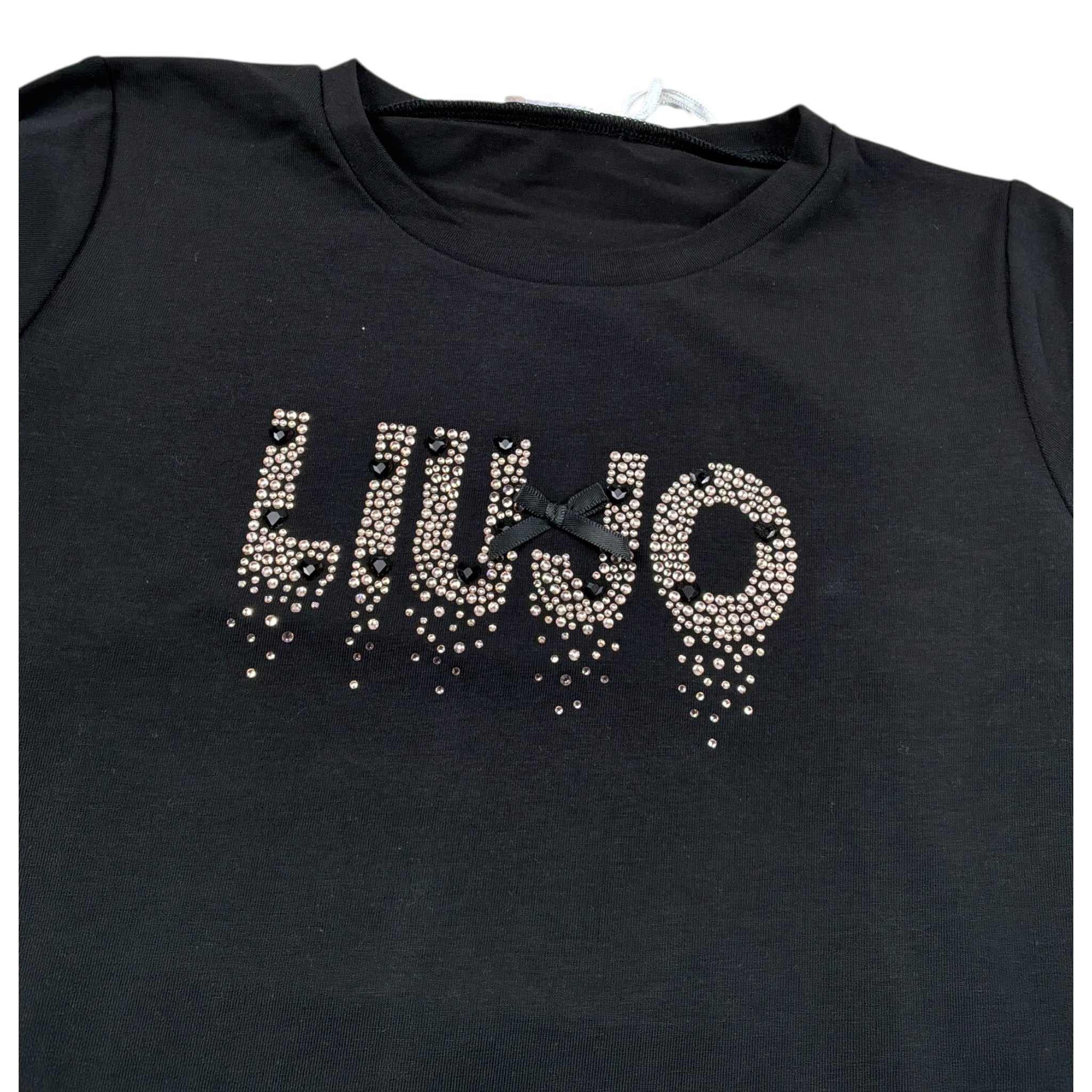 Liu Jo Shirt Girocollo tinta unita con Brillantini Nero per Bambina KF5048JJ NERO LIU JO 