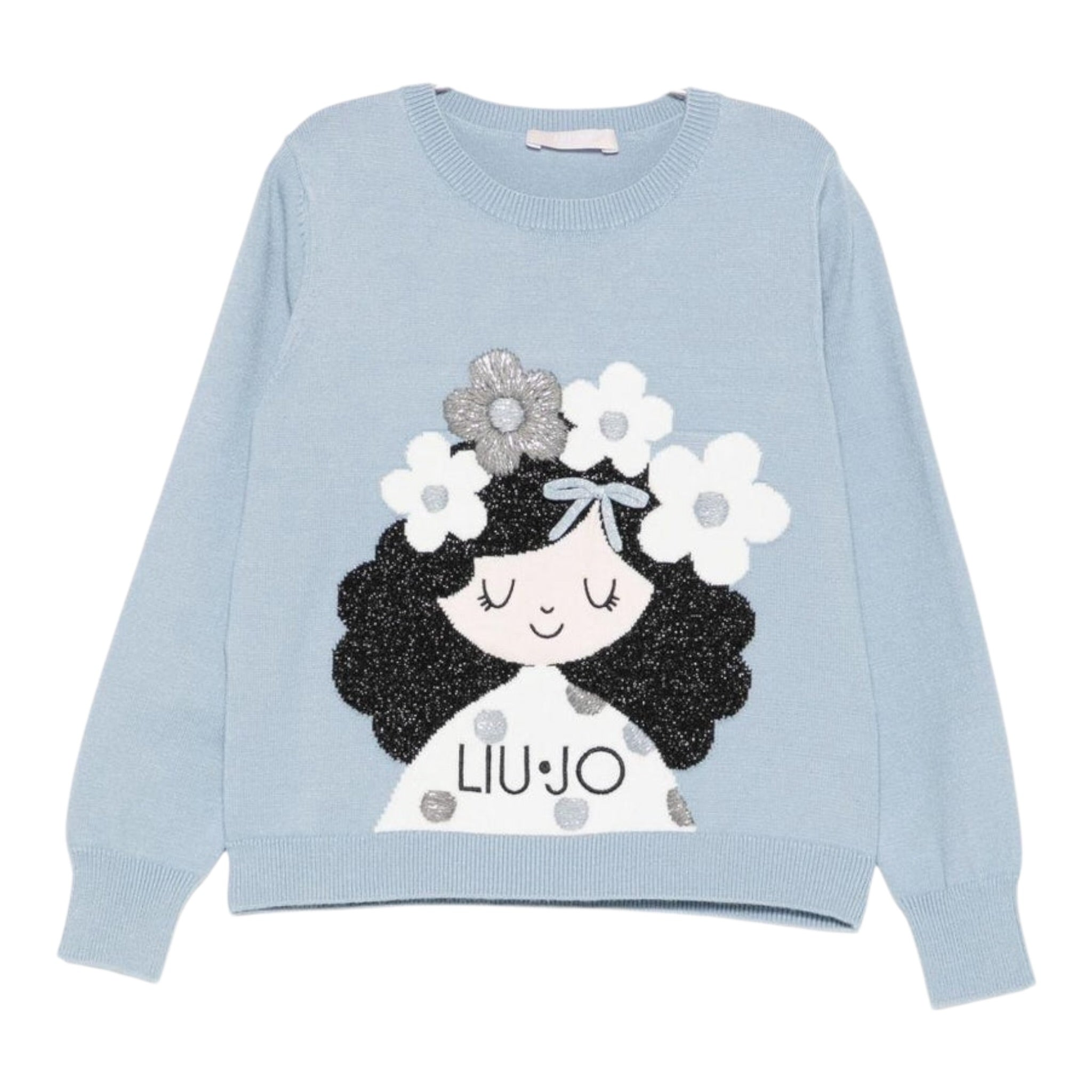 Liu Jo Maglia Girocollo tinta unita con Ricami Azzurro per Neonata KF5057 AZZURRO LIU JO 