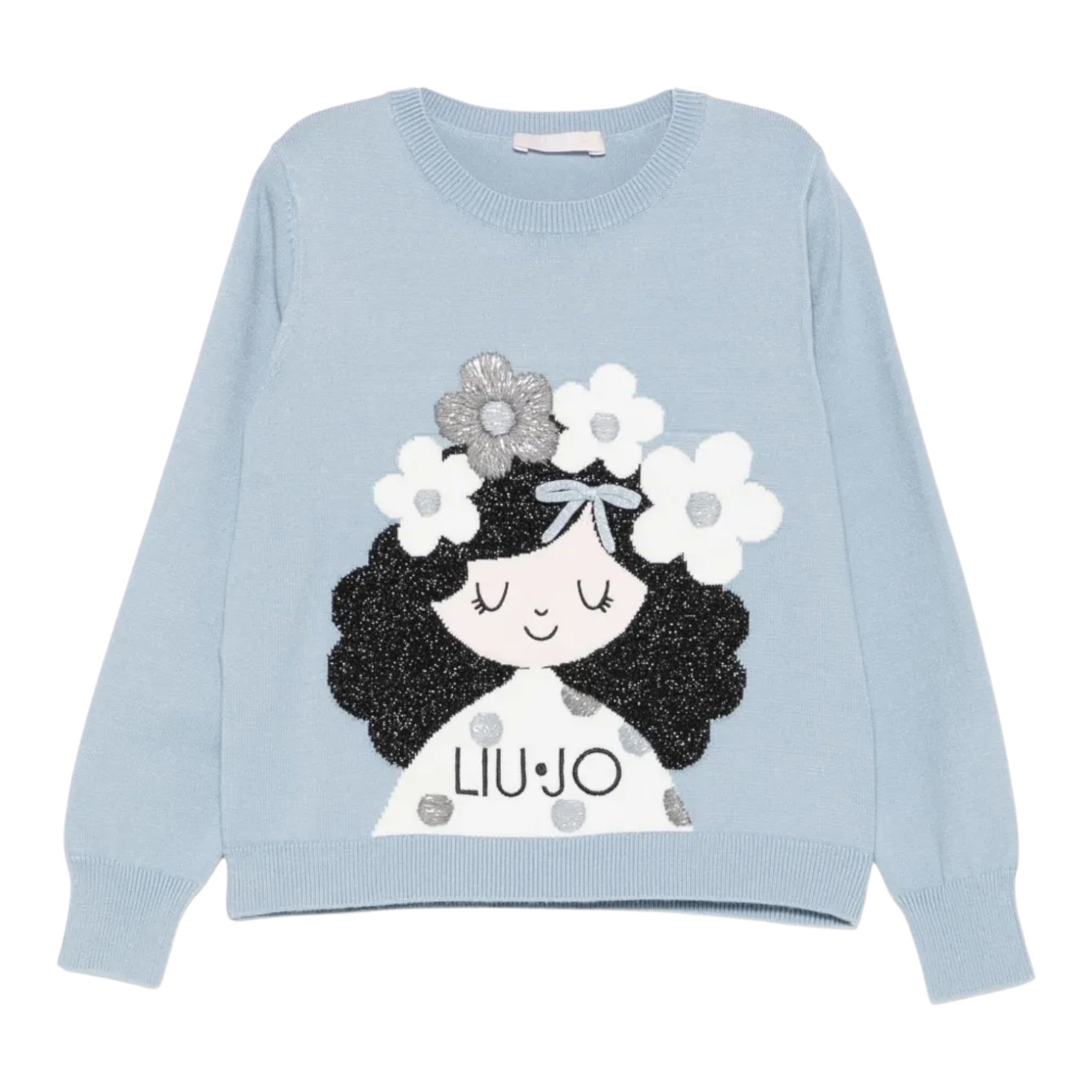Liu Jo Maglia Girocollo tinta unita con Ricami Azzurro per Neonata KF5057XN AZZURRO LIU JO 