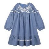 Louise Misha Abito tinta unita con Ricami Azzurro per Bambina GRIW25S0027 AZZURRO LOUISE MISHA 