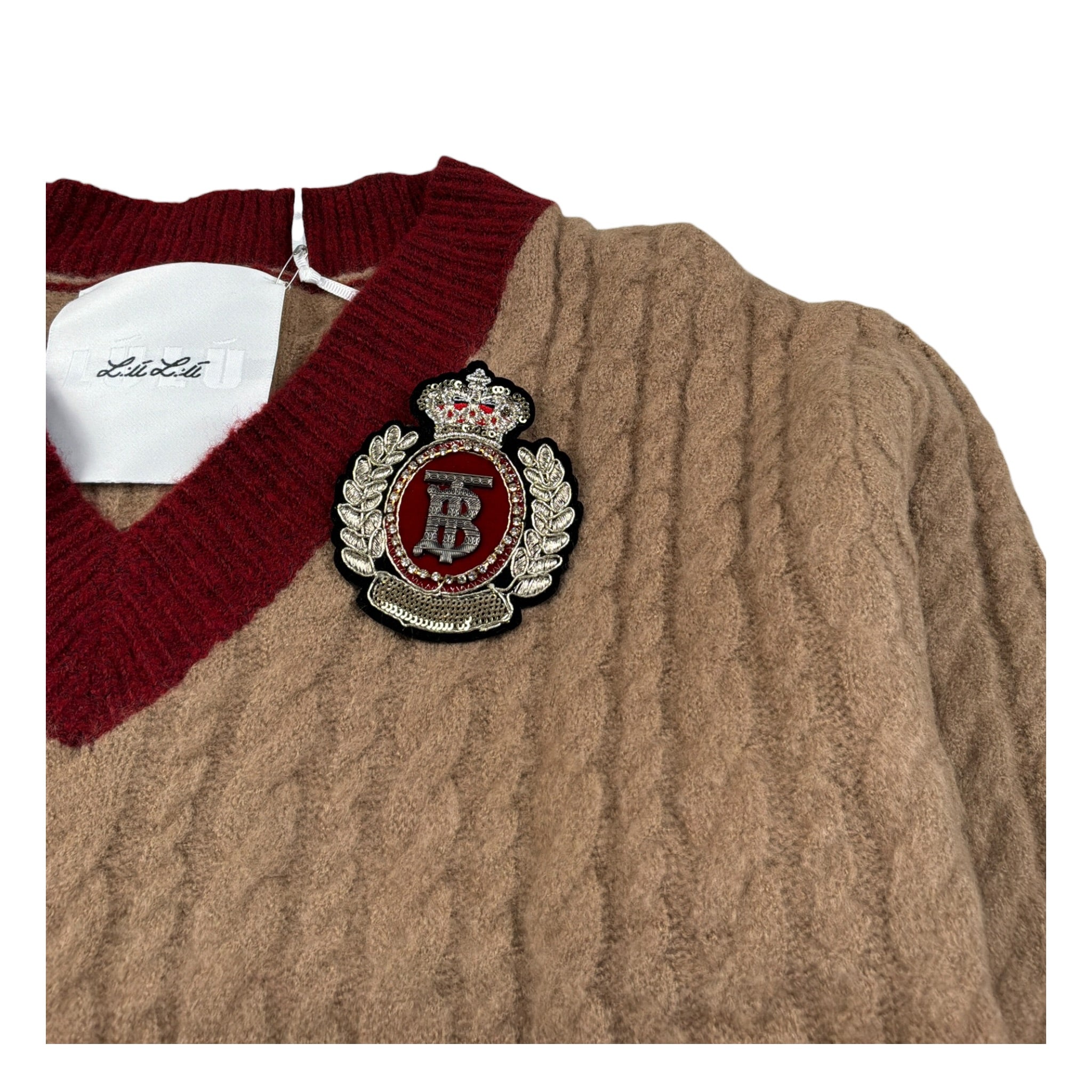 Lu Lu By Miss Grant Maglia Scollo A V tinta unita Cammello per Bambina KK4070 CAMMELLO LU LU BY MISS GRANT 
