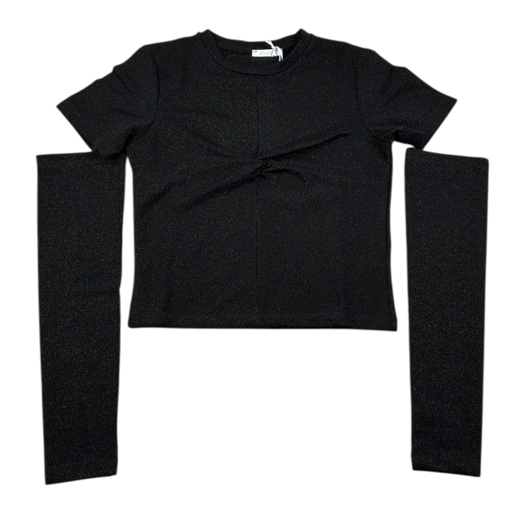 Lu Lu By Miss Grant T-Shirt tinta unita con Manicotti Nero per Bambina LL3842X NERO LU LU BY MISS GRANT 
