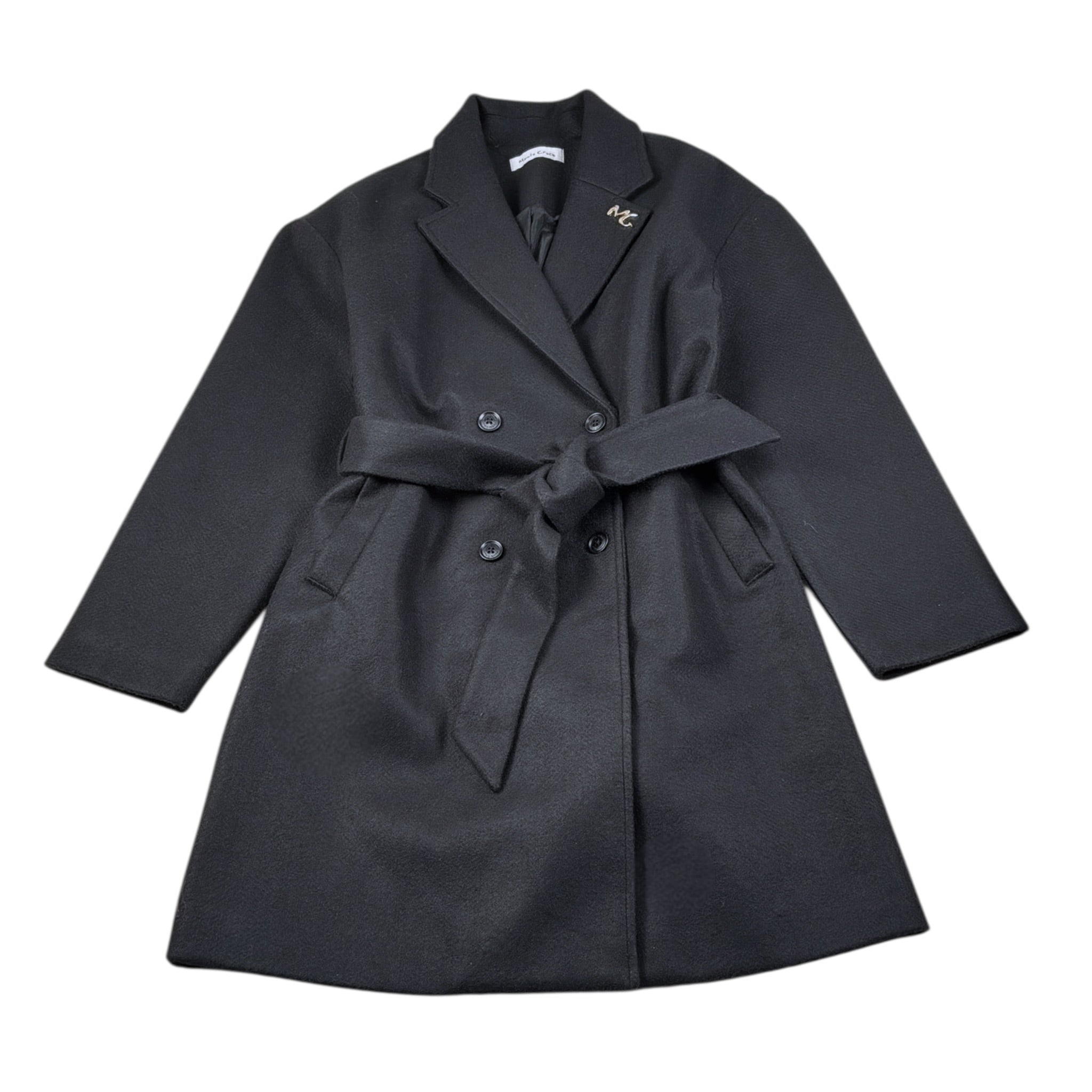 Manila Grace Cappotto tinta unita con Cinturino Nero per Bambina M2891W25 NERO MANILA GRACE 