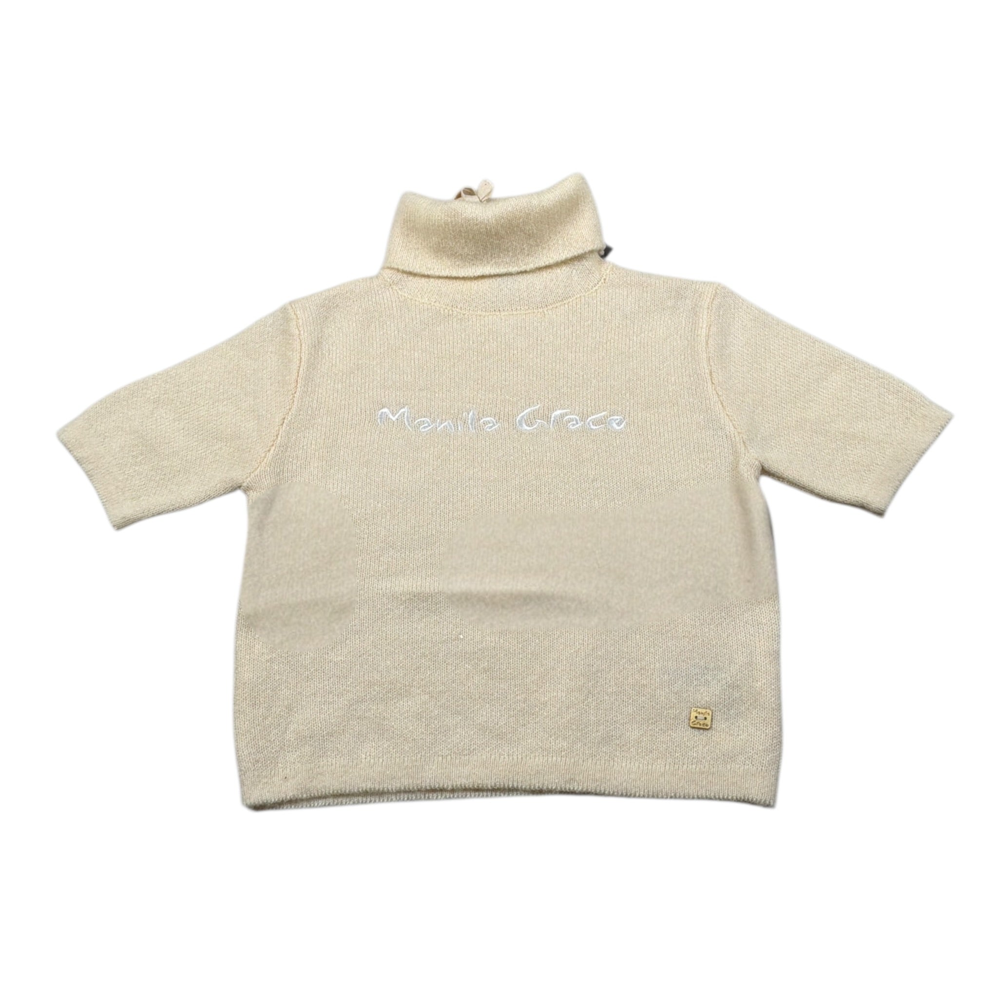 Manila Grace Maglia Mezza Manica tinta unita con Colo Alto Panna per Bambina MFJF4M185 PANNA MANILA GRACE 