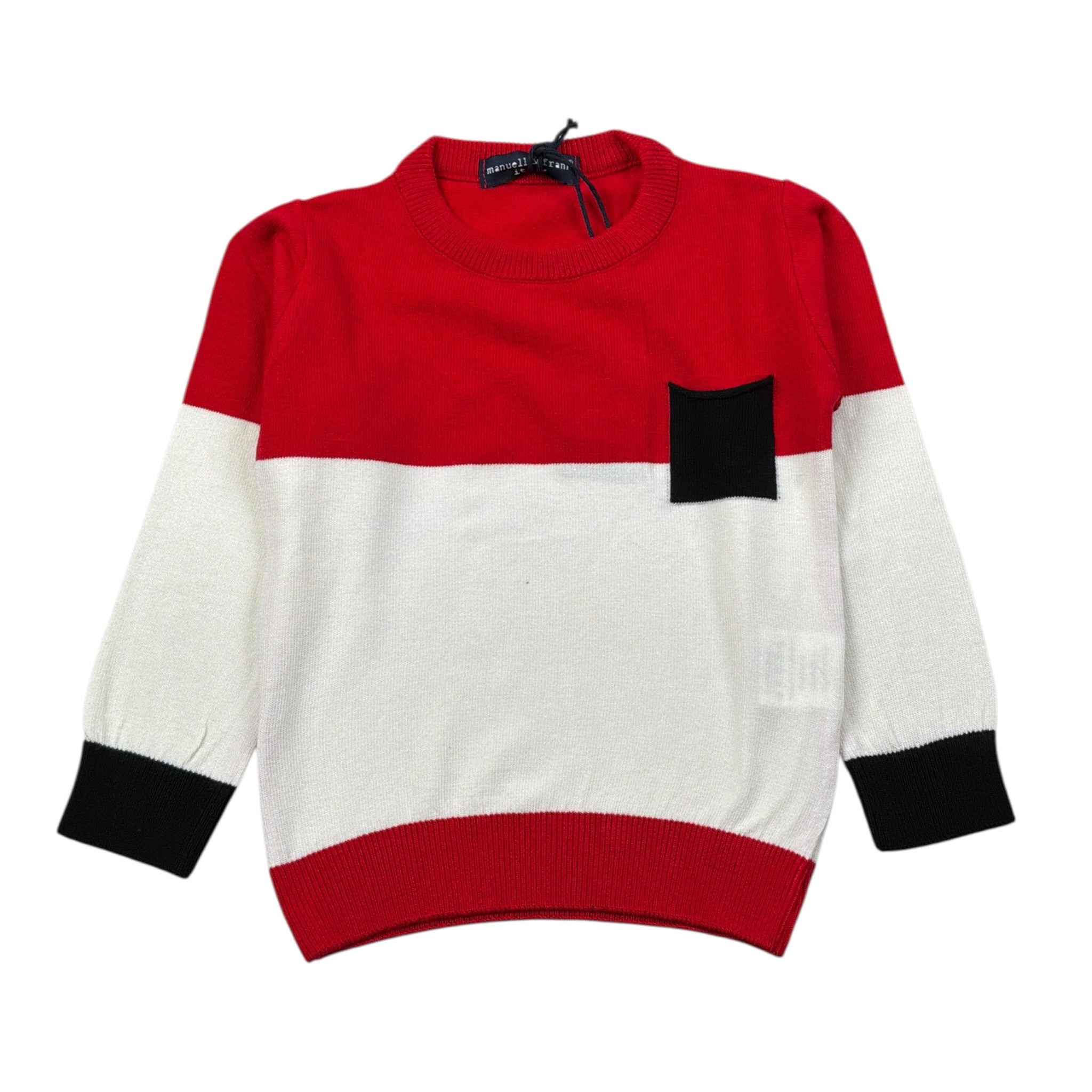 Manuel & Frank Maglia Girocollo Tricolore con Taschino Rosso per Bambino MF4183B ROSSO MANUEL & FRANK 