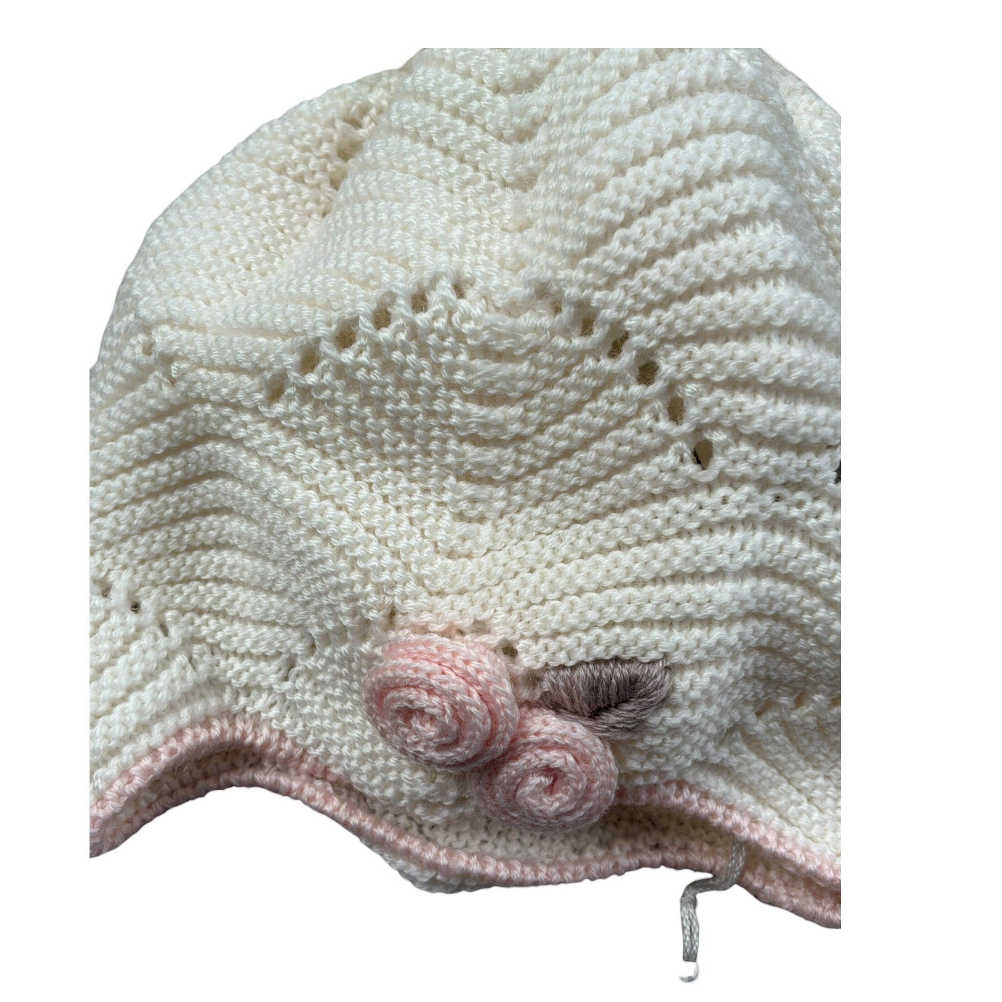 Marlu' Cappello tinta unita con Ricami Panna per Neonata IB1471 PANNA MARLU' 