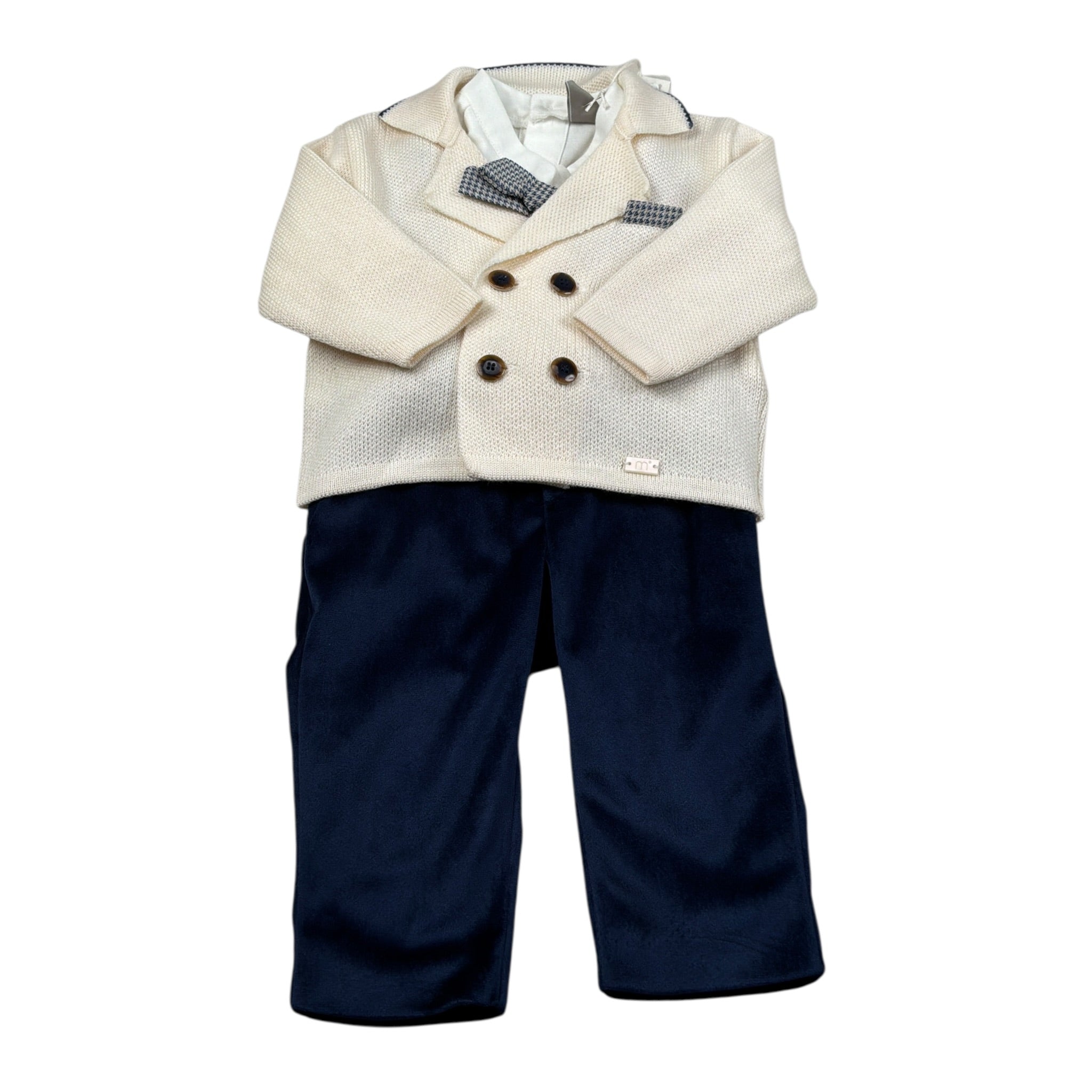Marlu' Completo 4 Pezzi Cardigan-Camicia-Papillon-Pantalone Panna/Blu per Neonato IH70860L PANNA/BLU MARLU' 