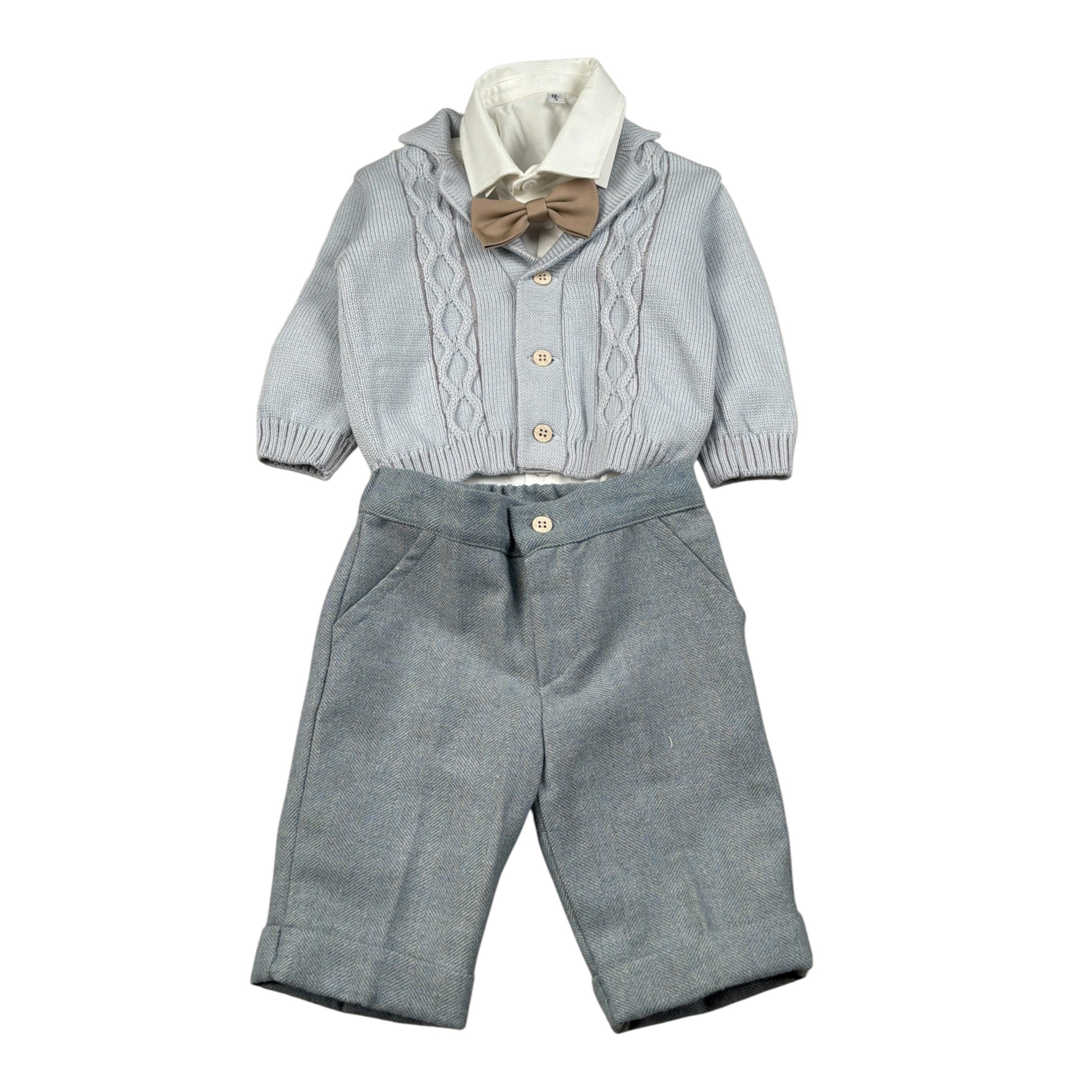 Marlu' Completo 4 Pezzi Cardigan-Camicia-Pantalone-Papillon Azzurro per Neonato IK21060 AZZURRO MARLU' 