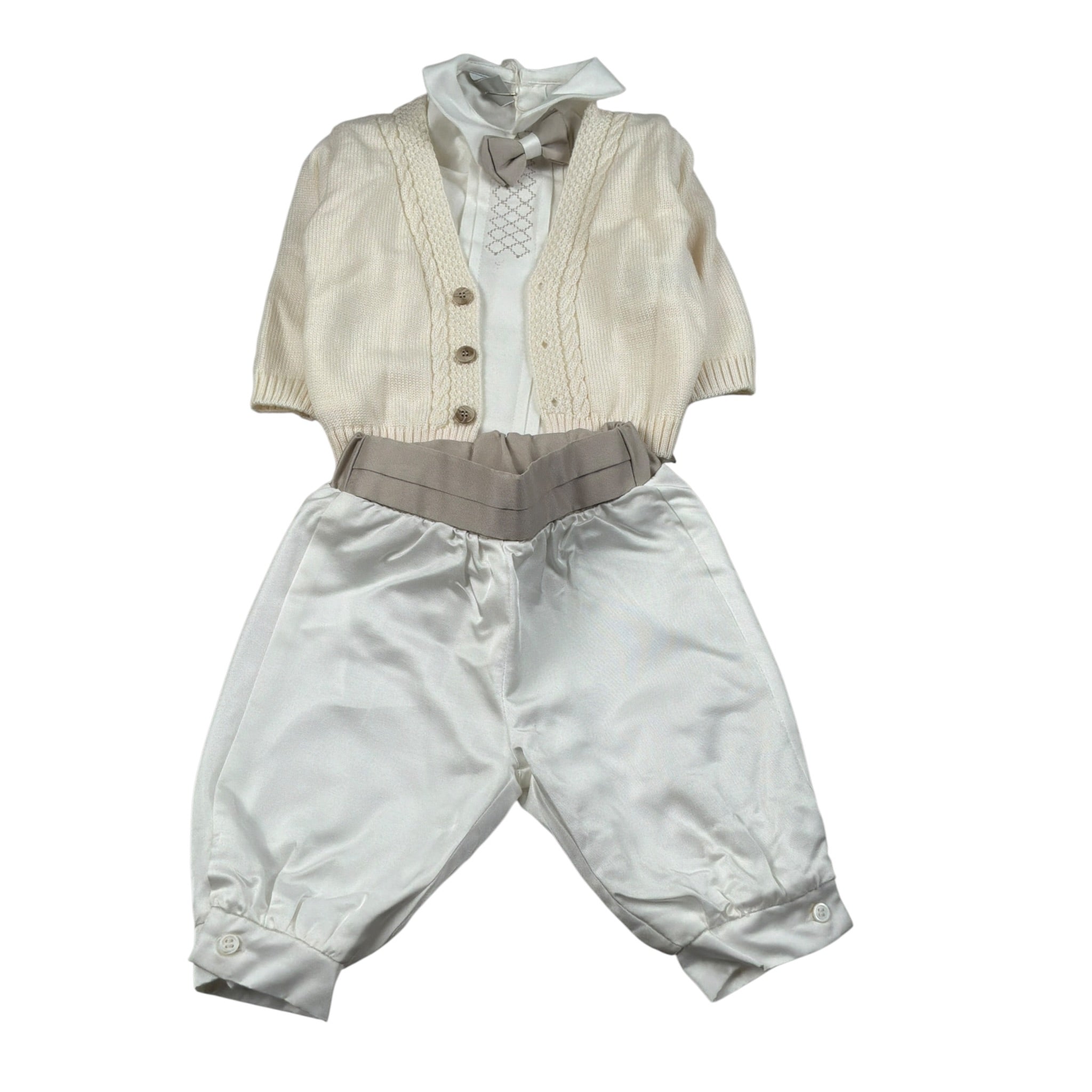 Marlu' Completo 4 Pezzi Cardigan-Camicia-Pantalone-Papillon Panna per Neonato IM20860 PANNA MARLU' 