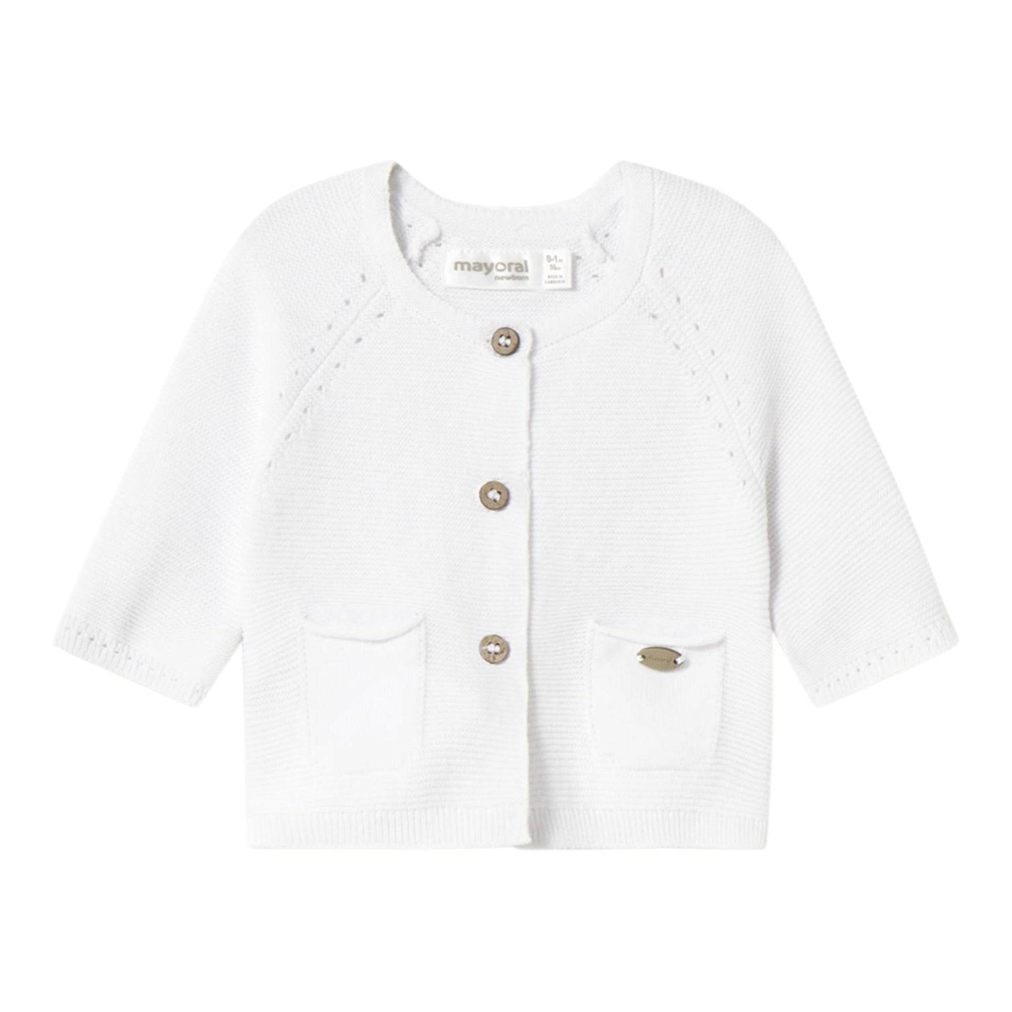 Mayoral Cardigan tinta unita con Trafori Bianco per Neonato 1307 BIANCO MAYORAL 