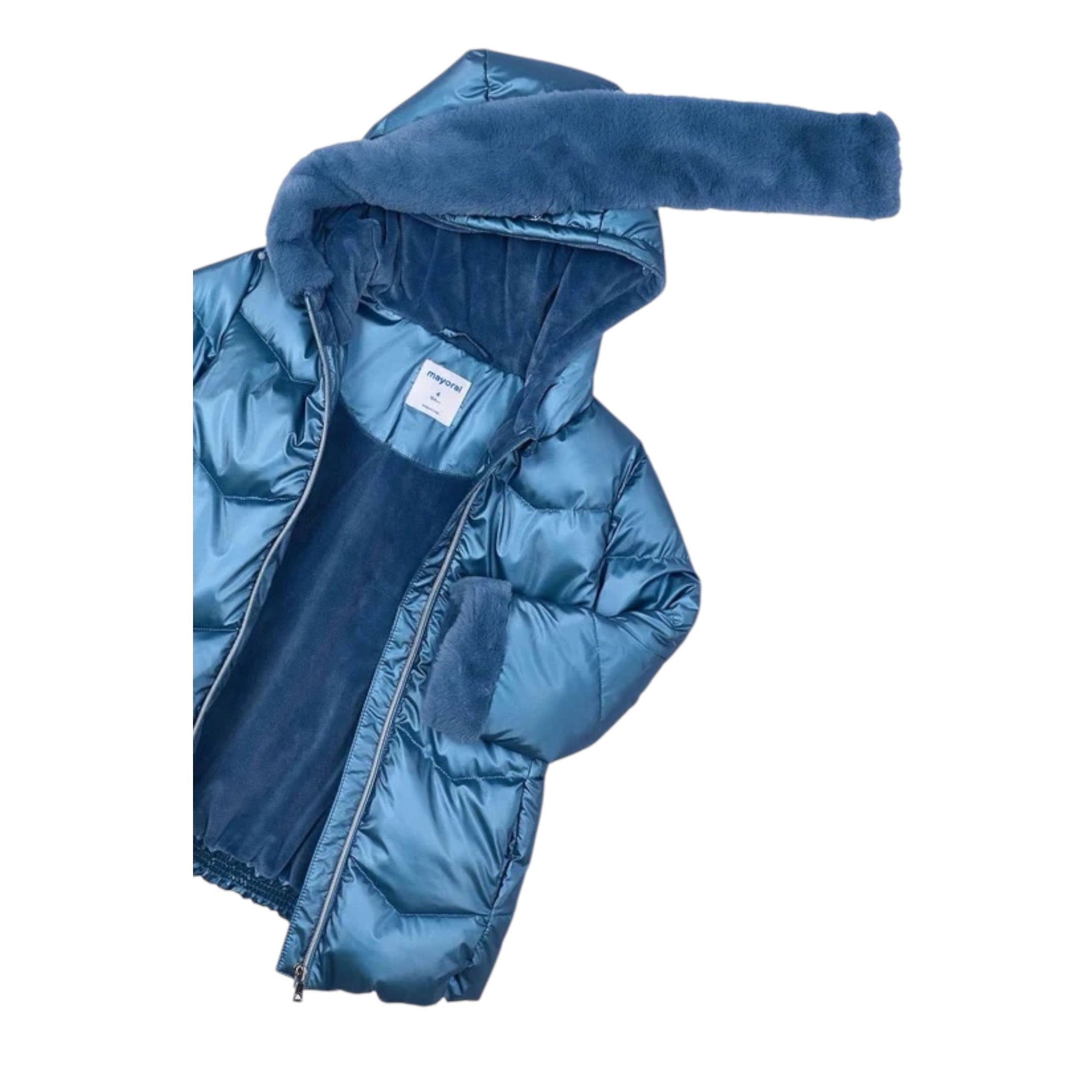 Mayoral Giubbino tinta unita con Zip Cappuccio Azzurro per Bambina 4448 AZZURRO MAYORAL 
