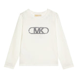 Michael Kors Shirt Girocollo tinta unita con Logo Paillettato Panna per Bambina R30145 PANNA MICHAEL KORS 
