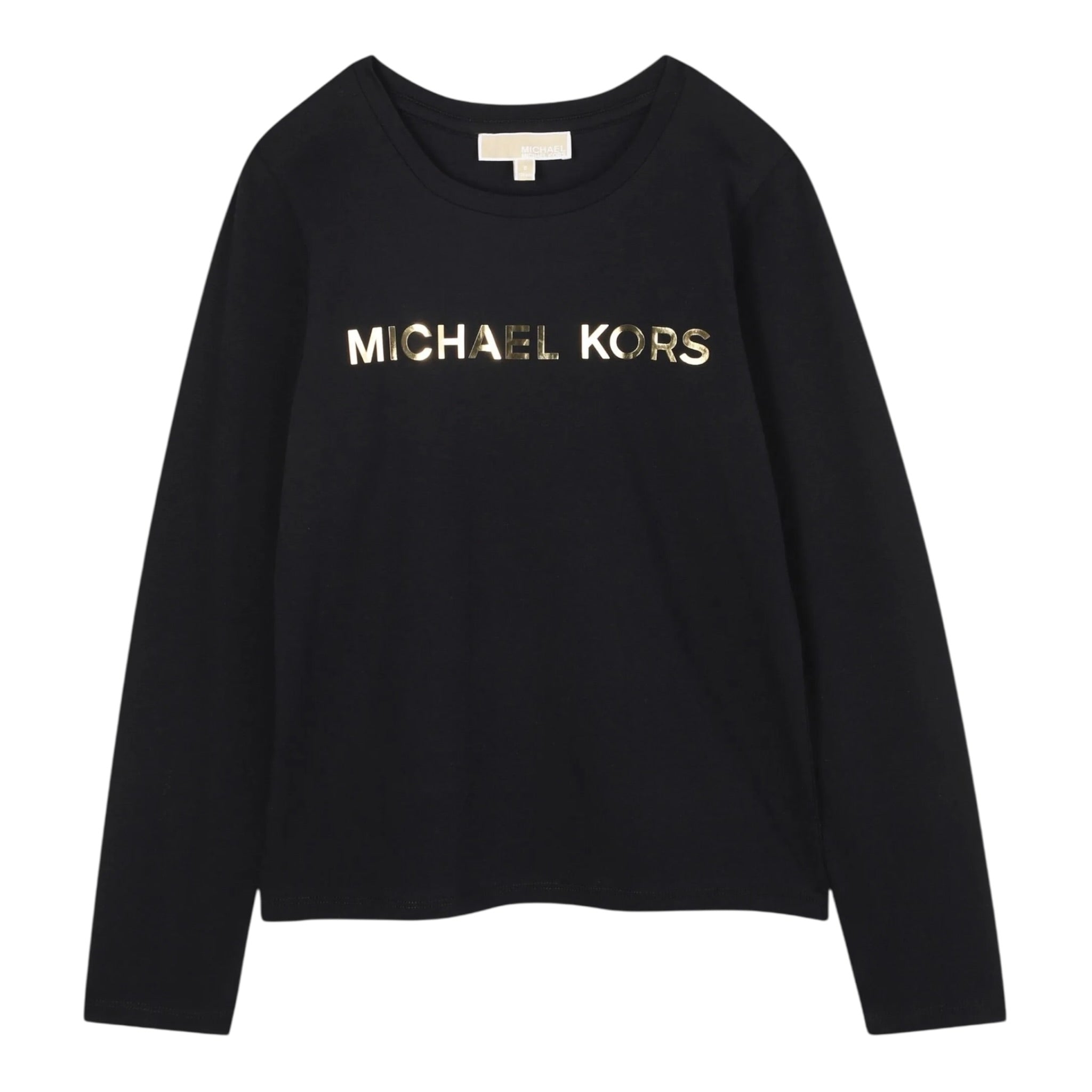 Michael Kors Shirt Girocollo tinta unita con Logo Nero per Bambino R30488JX NERO MICHAEL KORS 