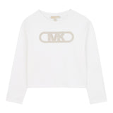 Michael Kors Shirt Girocollo tinta unita con Logo Bianco per Bambina R30495 BIANCO MICHAEL KORS 