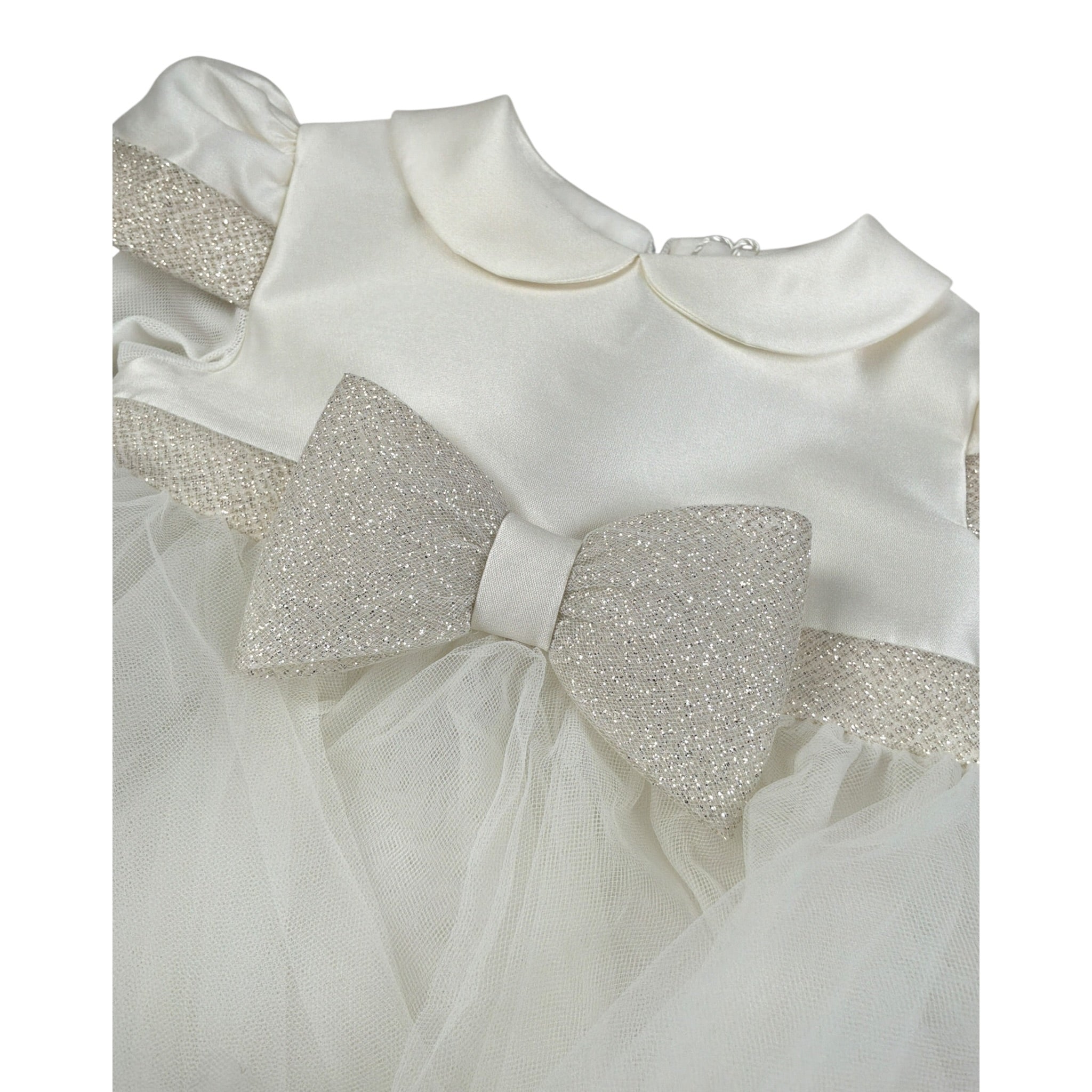 Minu' Abito Cerimonia tinta unita con Tulle Bianco per Neonata N3913 BIANCO MINU' 