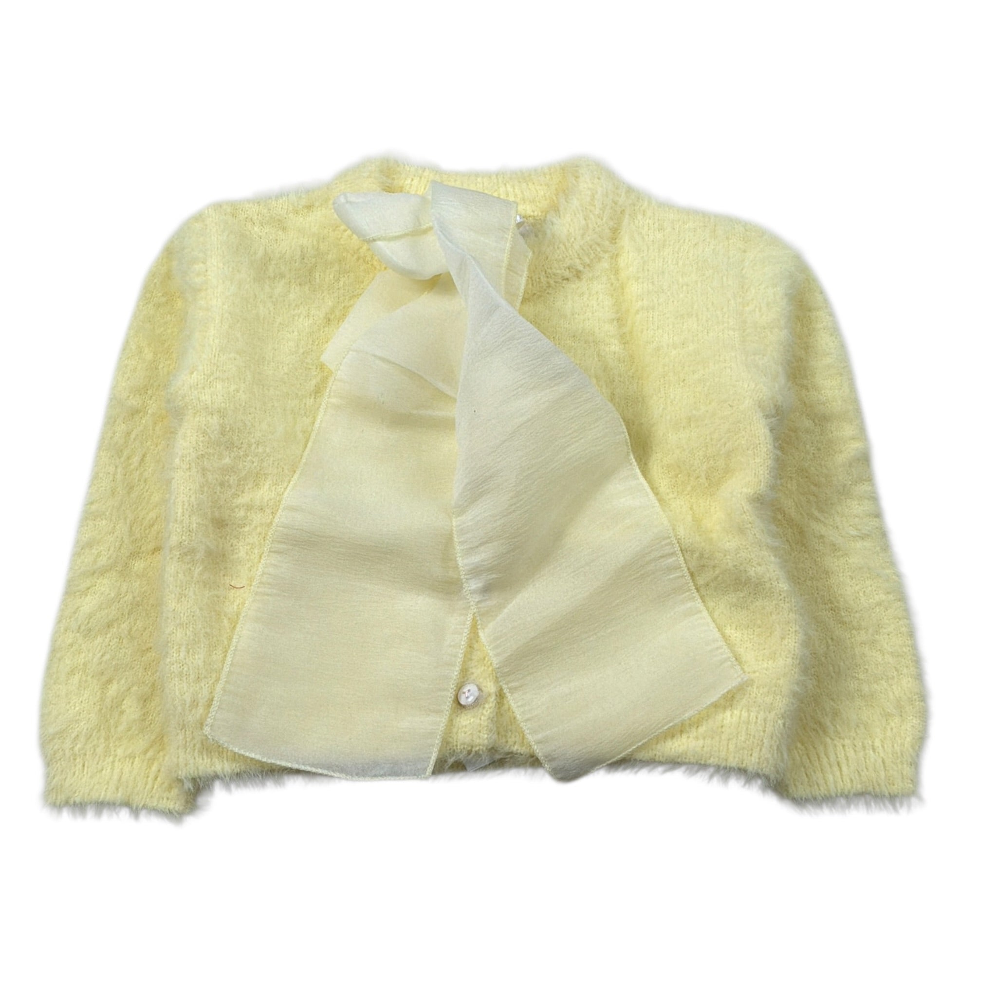 Miss Grant Cardigan tinta unita con Fiocco Giallo per Neonata MG1492 GIALLO MISS GRANT 