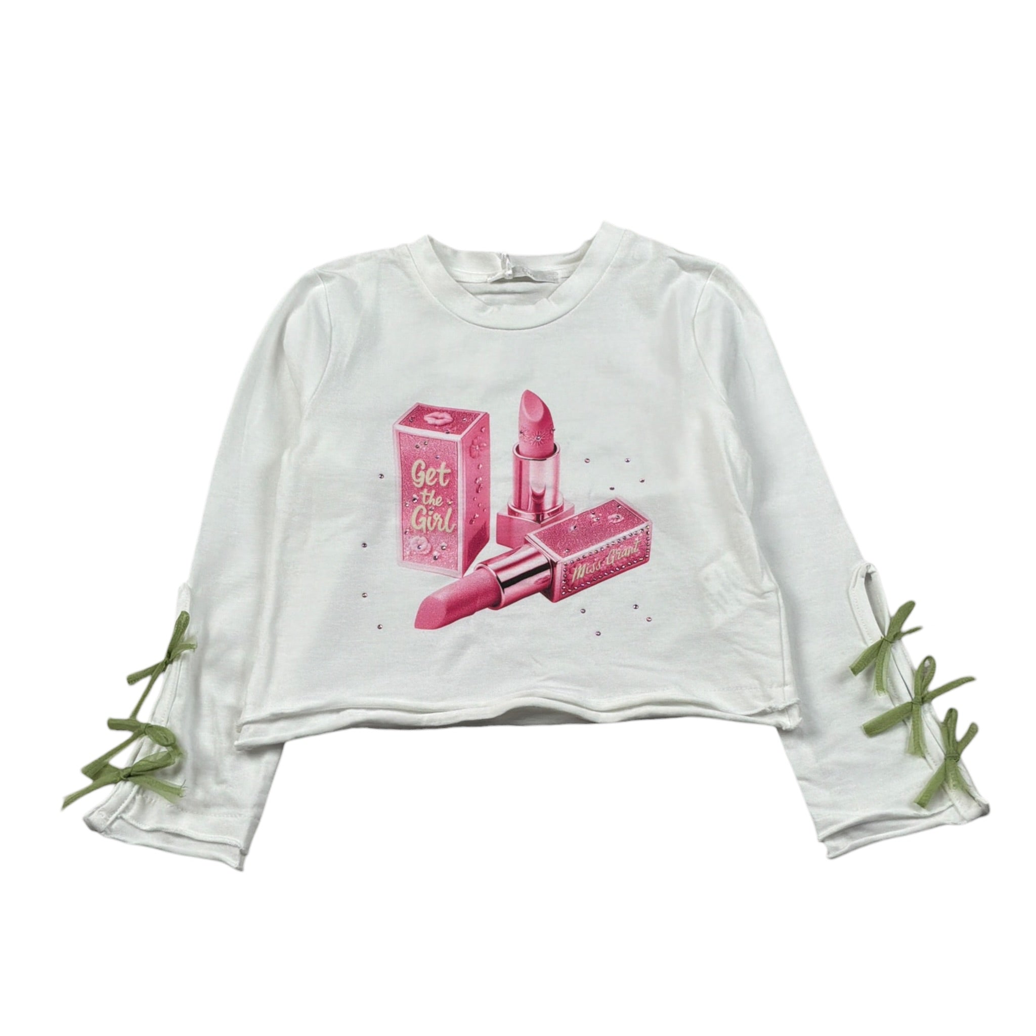 Miss Grant Shirt Girocollo tinta unita con Stampa Bianco per Bambina MG1513J BIANCO MISS GRANT 
