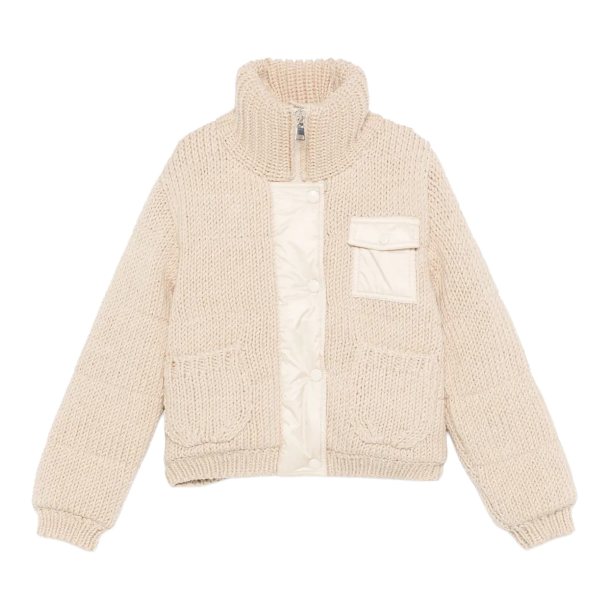 Moncler Giubbino tinta unita In Maglia con Zip Beige per Bambino J2954 BEIGE MONCLER 
