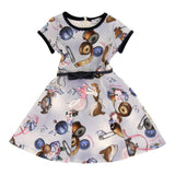 Monnalisa Abito Mezza Manica tinta unita con Stampe Azzurro per Bambina 112911 AZZURRO MONNALISA 