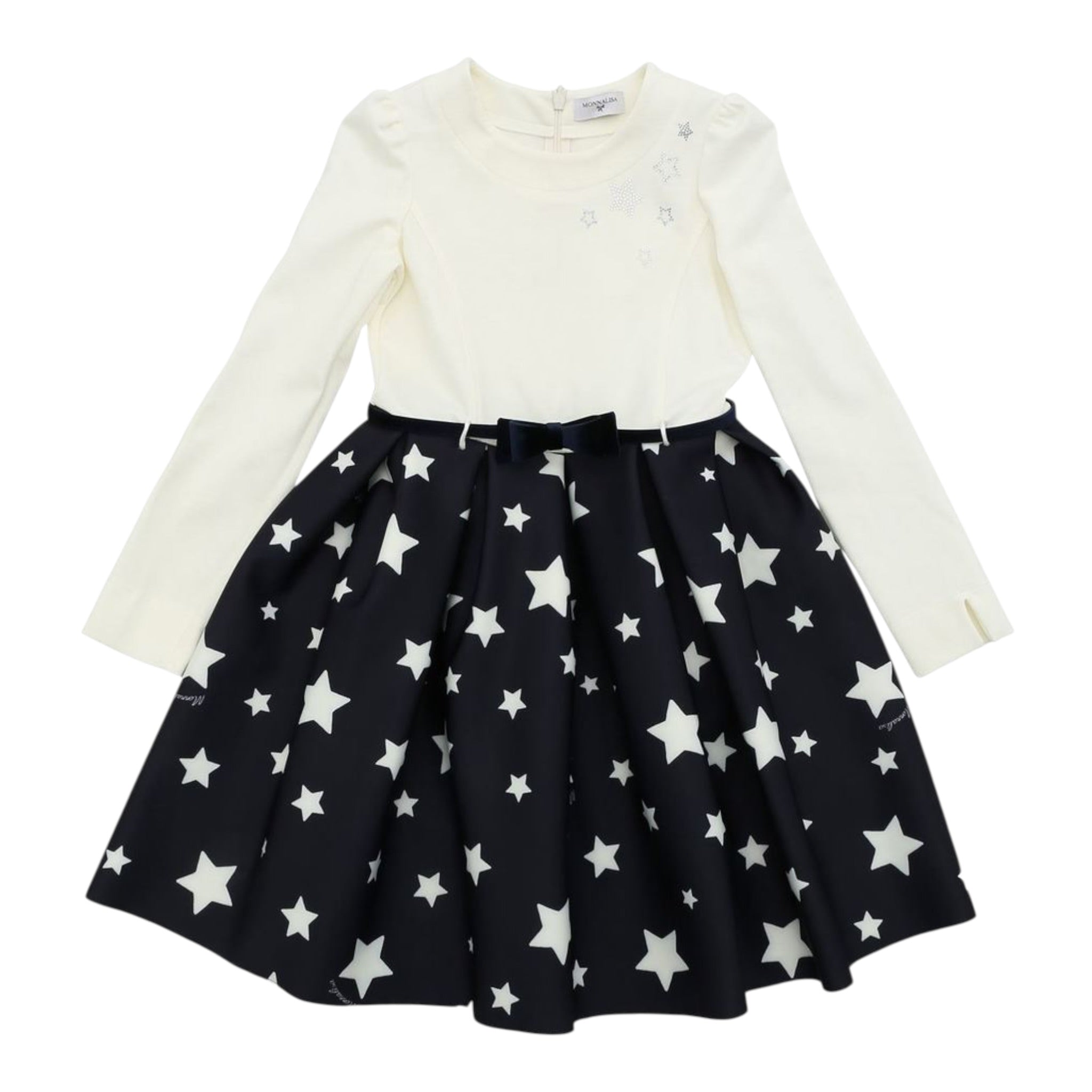 Monnalisa Abito Manica Lunga Bicolore Panna/Nero per Bambina 114935B6 PANNA/NERO MONNALISA 