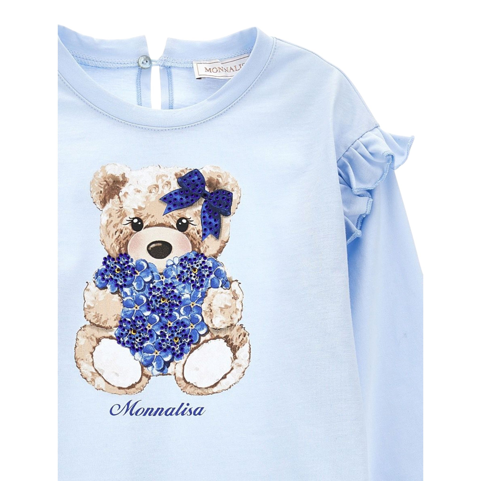 Monnalisa Shirt tinta unita con Stampa Azzurro per Bambina 11B624 AZZURRO MONNALISA 